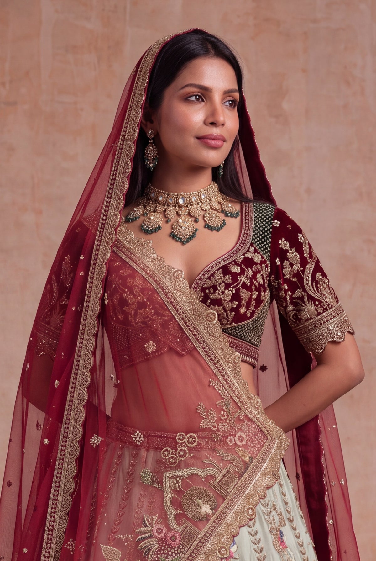 Ivory Raw Silk Lehenga with Zardosi & Pearl Work - Mokshaa