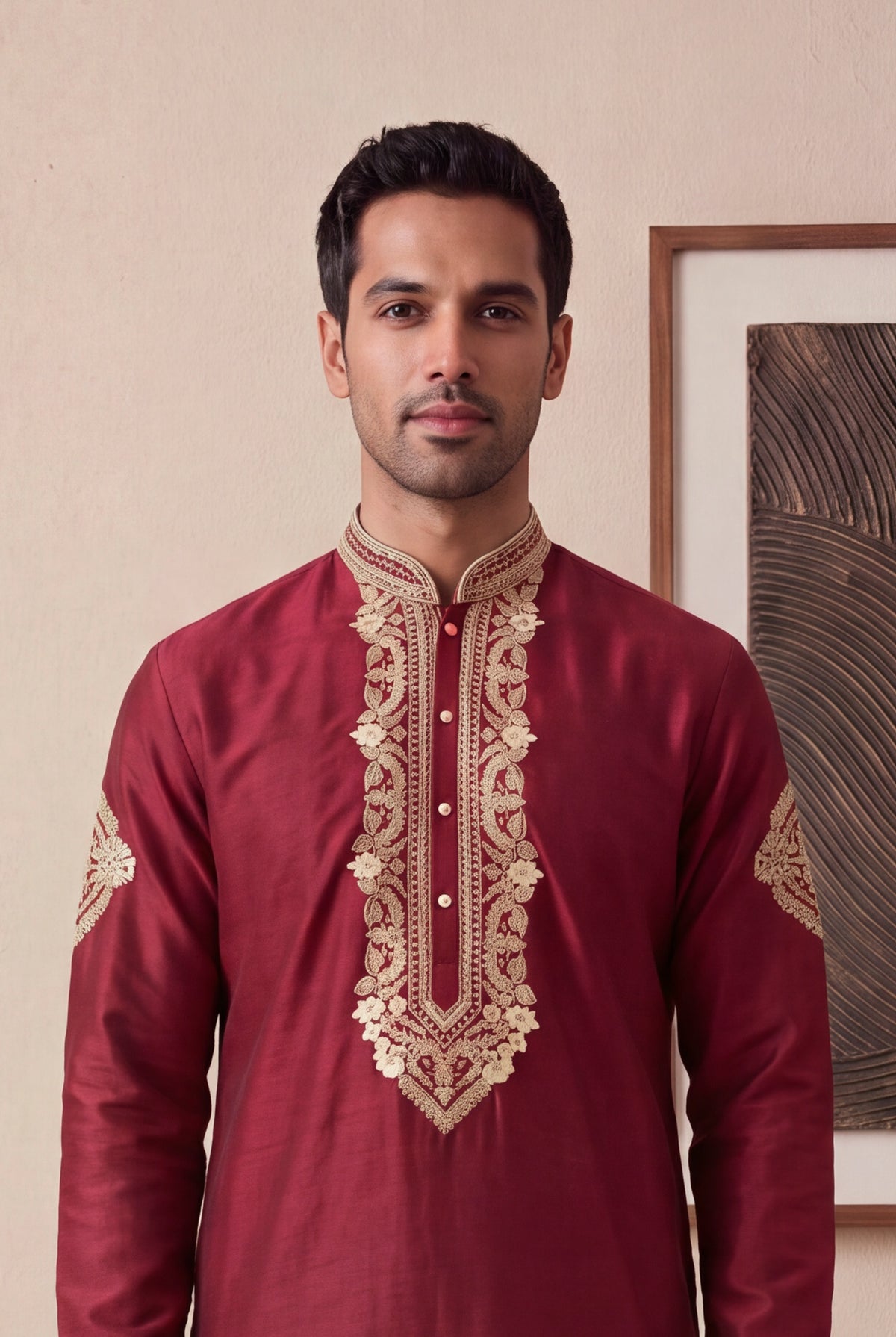 Red Raw Silk Kurta Pant Set - Mokshaa