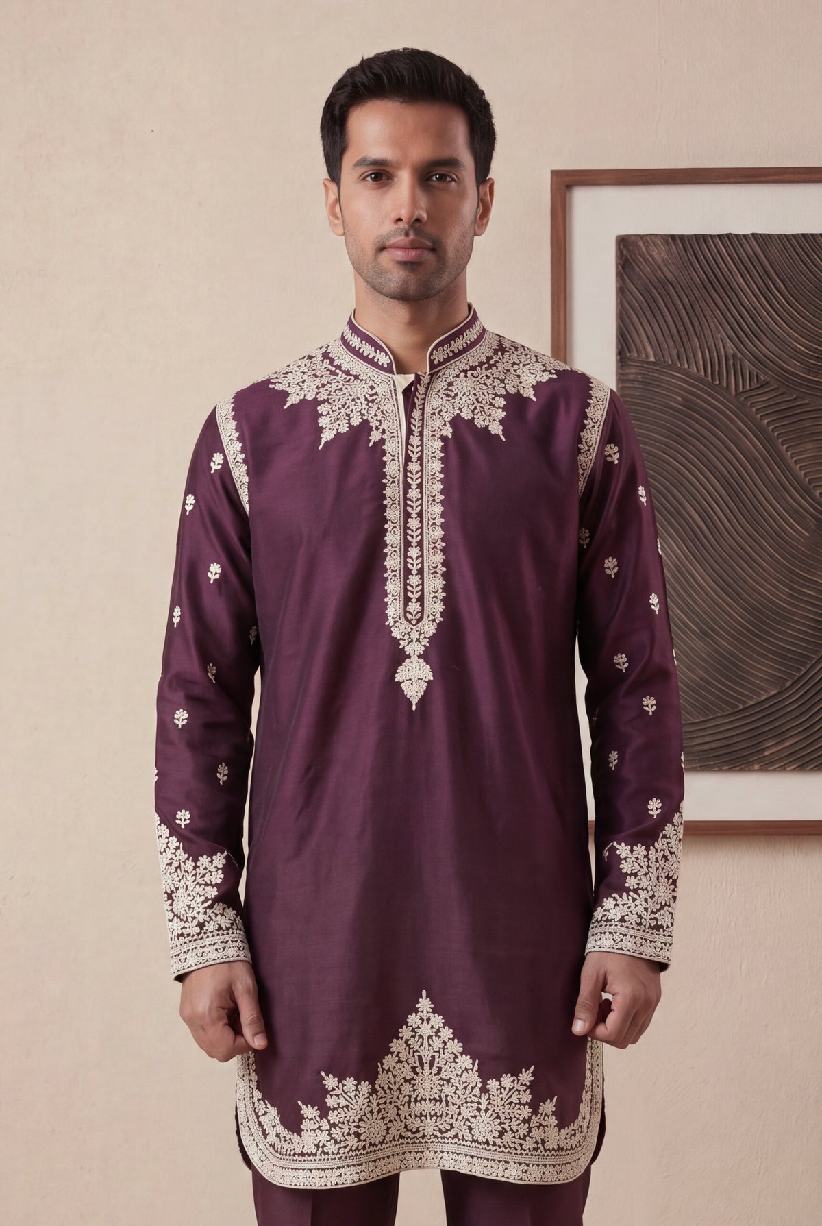 Dark Wine Silk Kurta Pant Set - Mokshaa