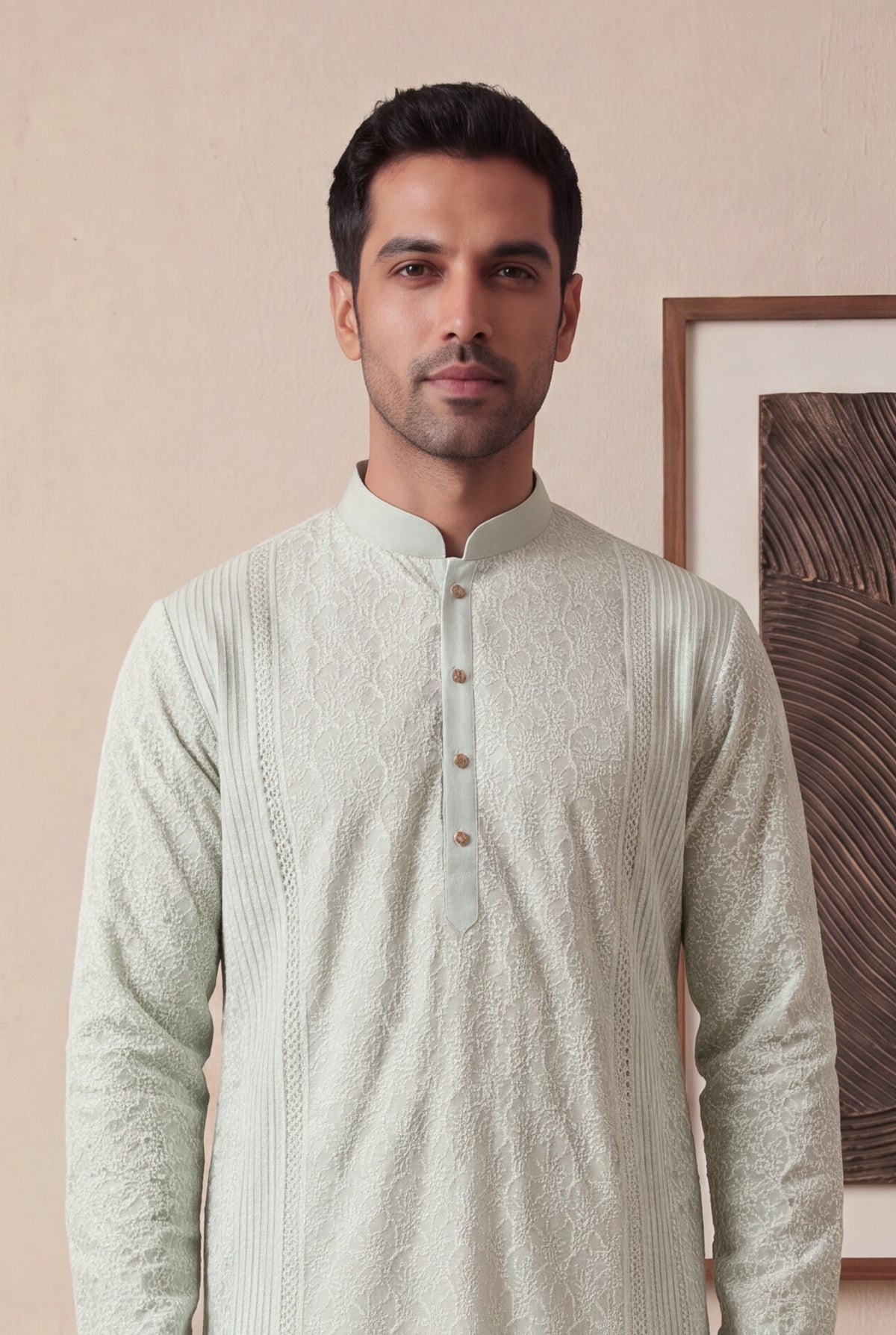 Mint Green Chanderi Silk Kurta Pant Set - Mokshaa