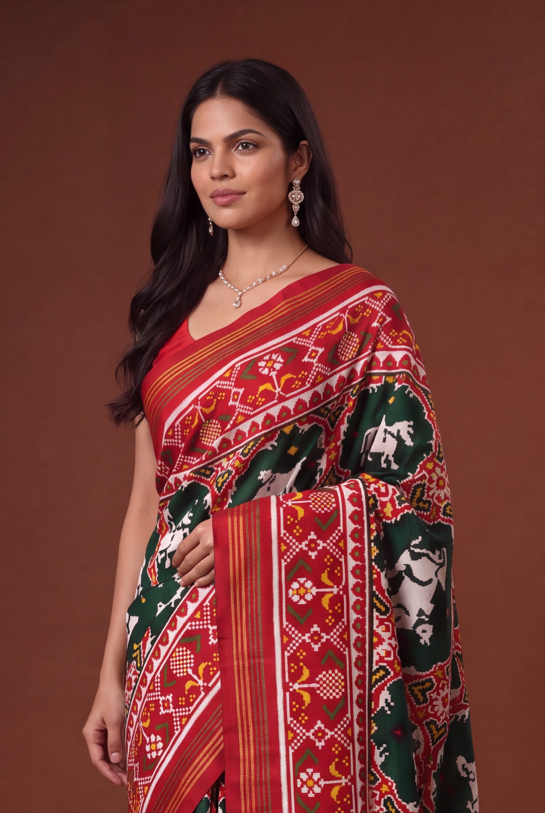 Bottle Green Pattan Patola Silk Saree