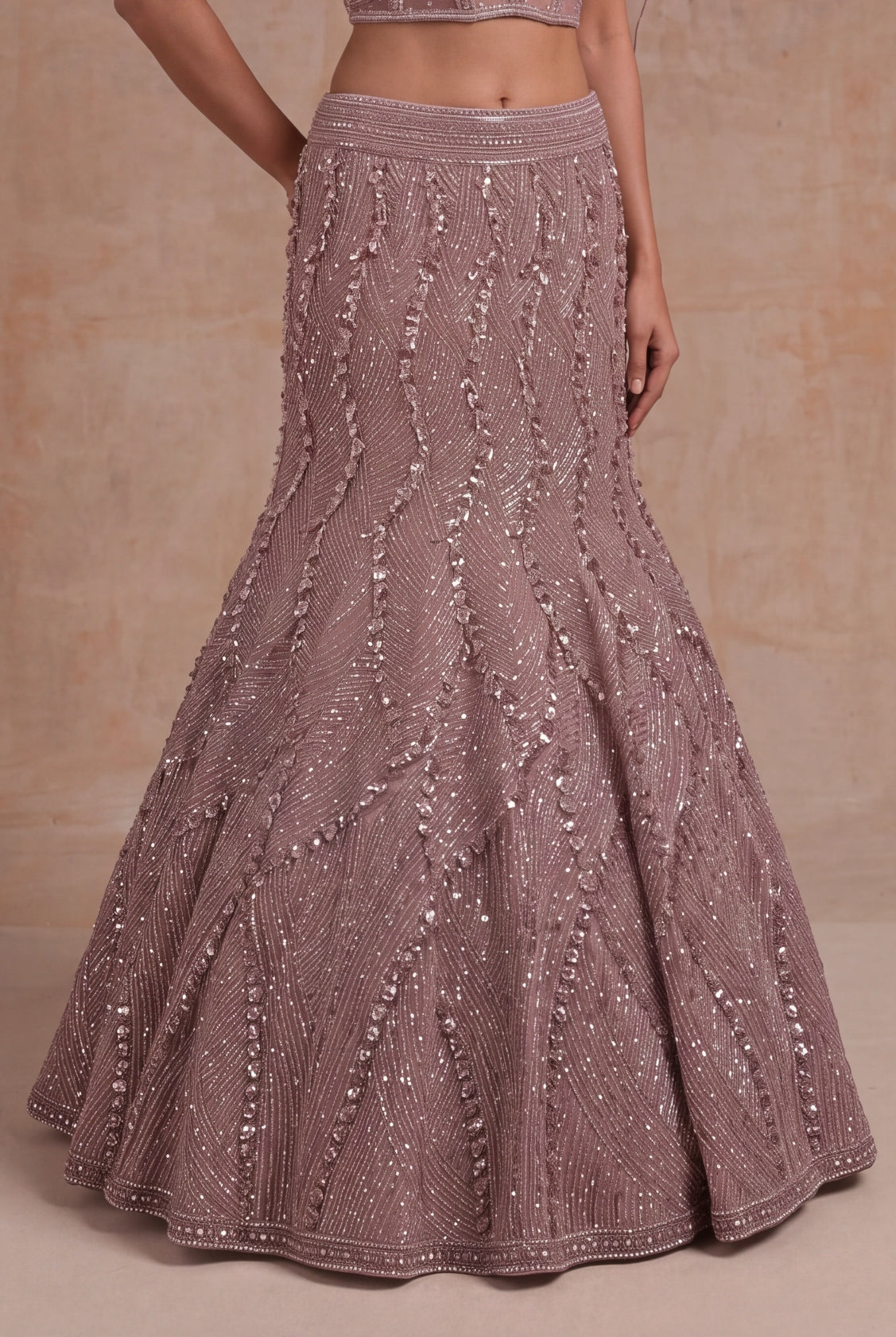 Onion Pink Embellished Fish Cut Lehenga