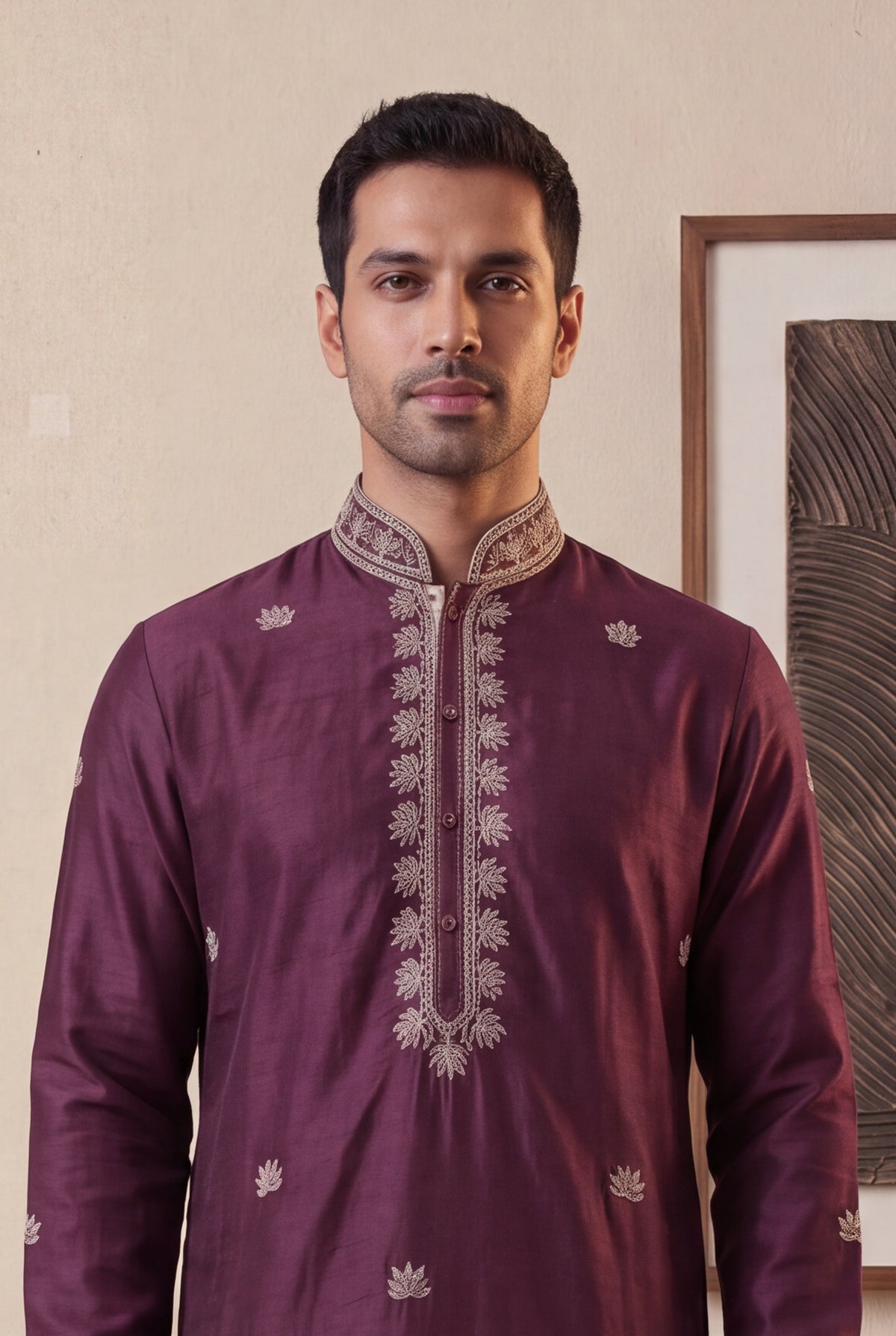Wine Raw Silk Kurta Pant Set - Mokshaa