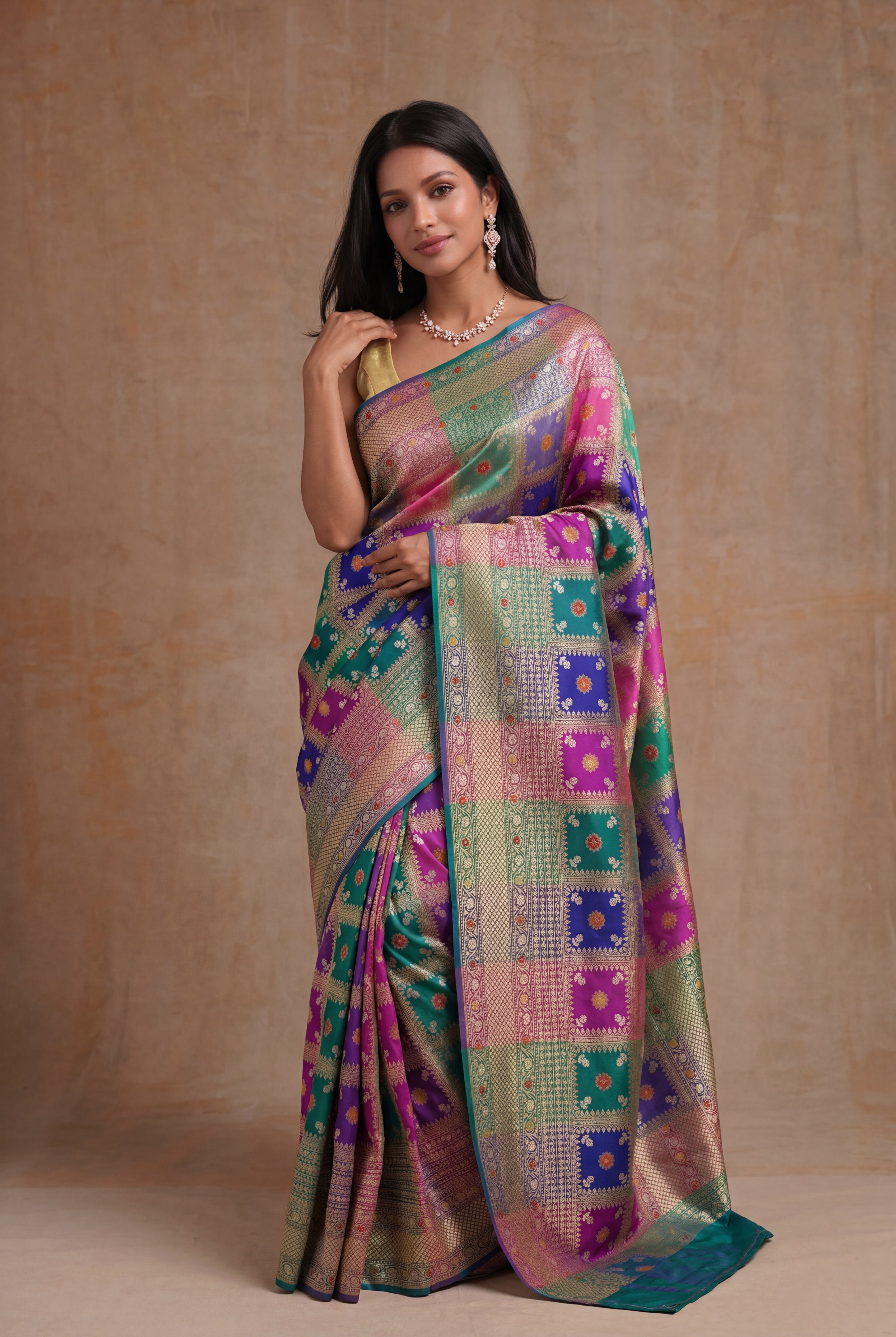 Multicolor Banarasi Silk Meenakari Saree