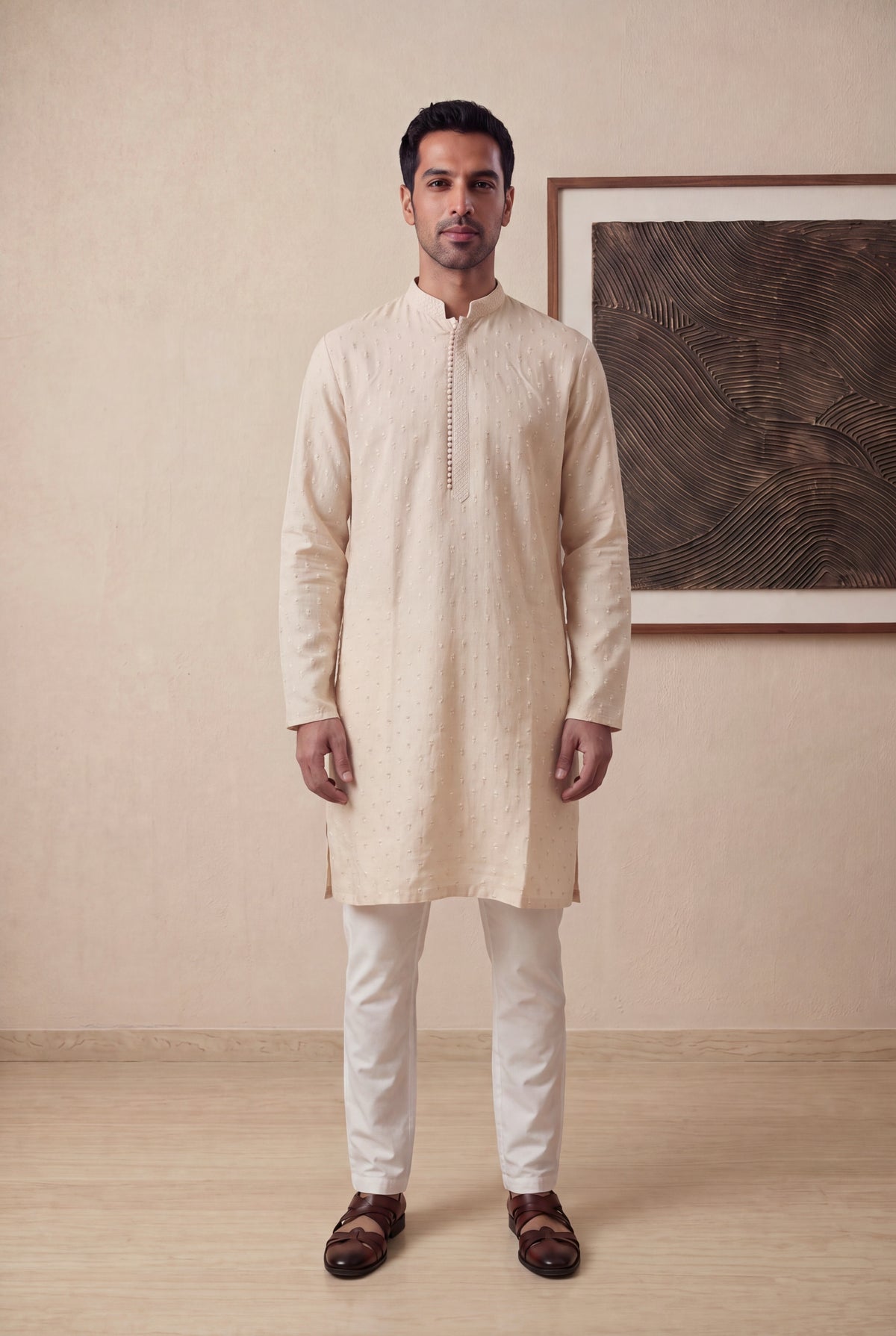 Peach Linen Kurta Pant Set - Mokshaa