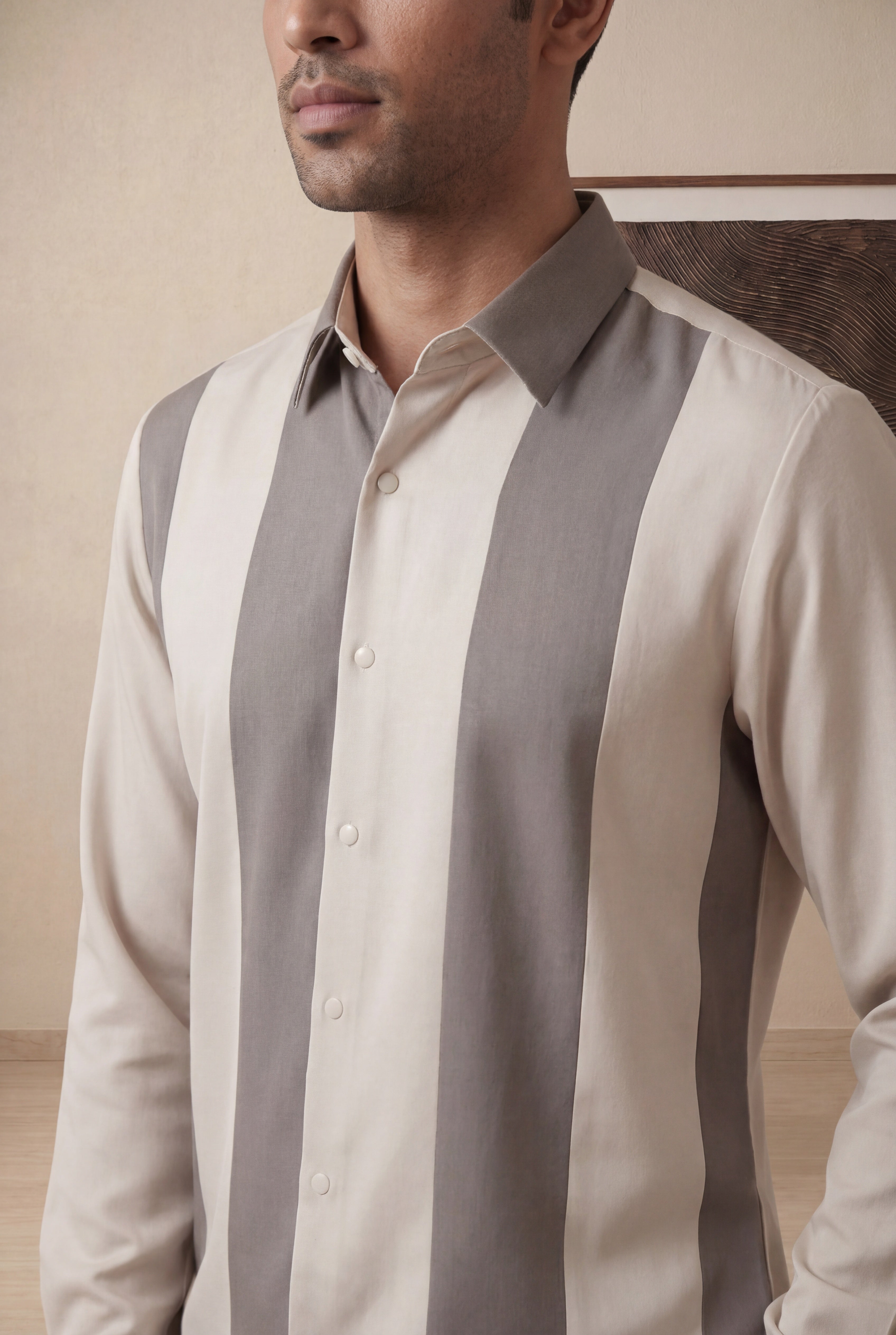 Cream Bomario Full Sleeve Colour Block Shirt