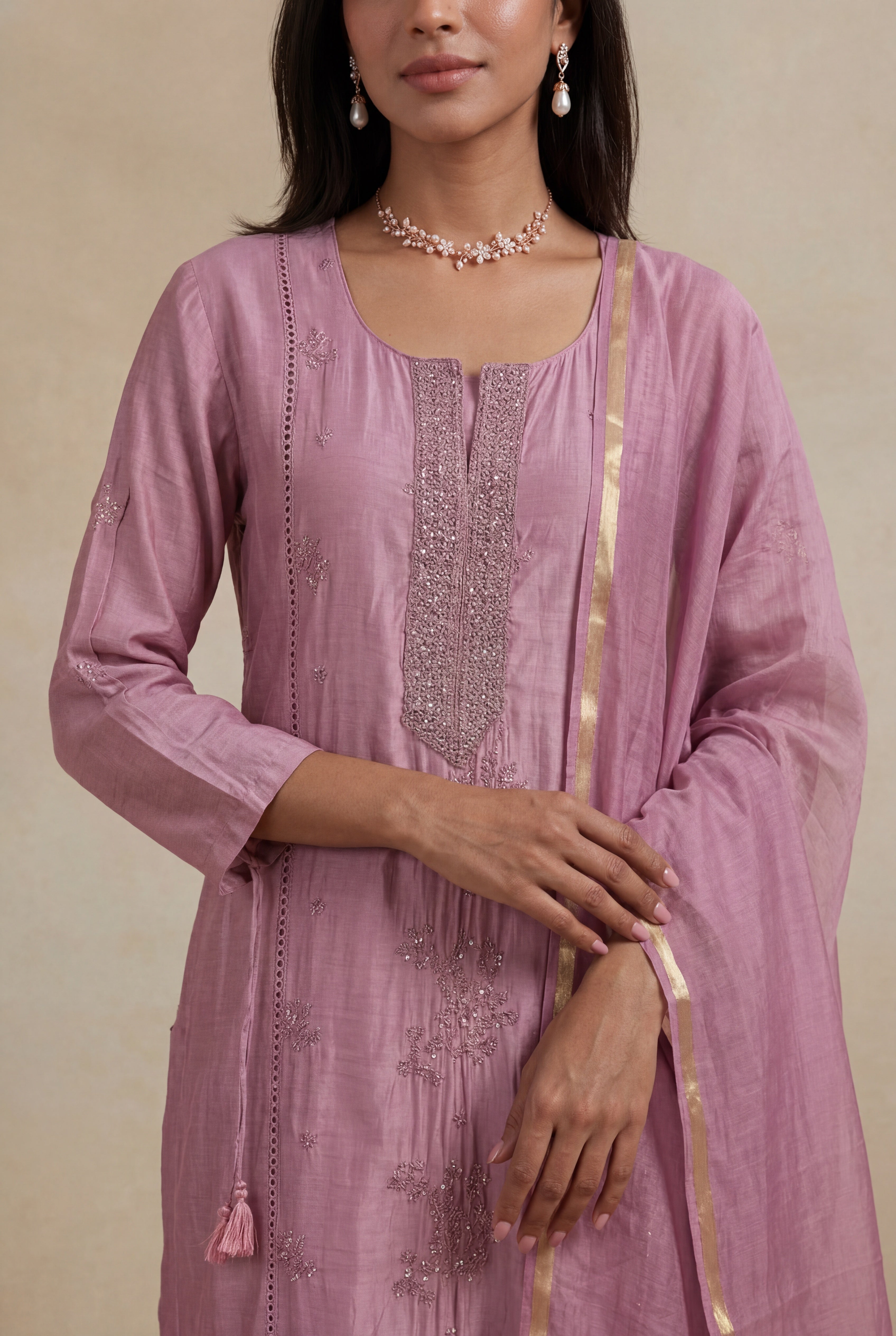 Lavender Mul Cotton Straight Cut Salwar Set