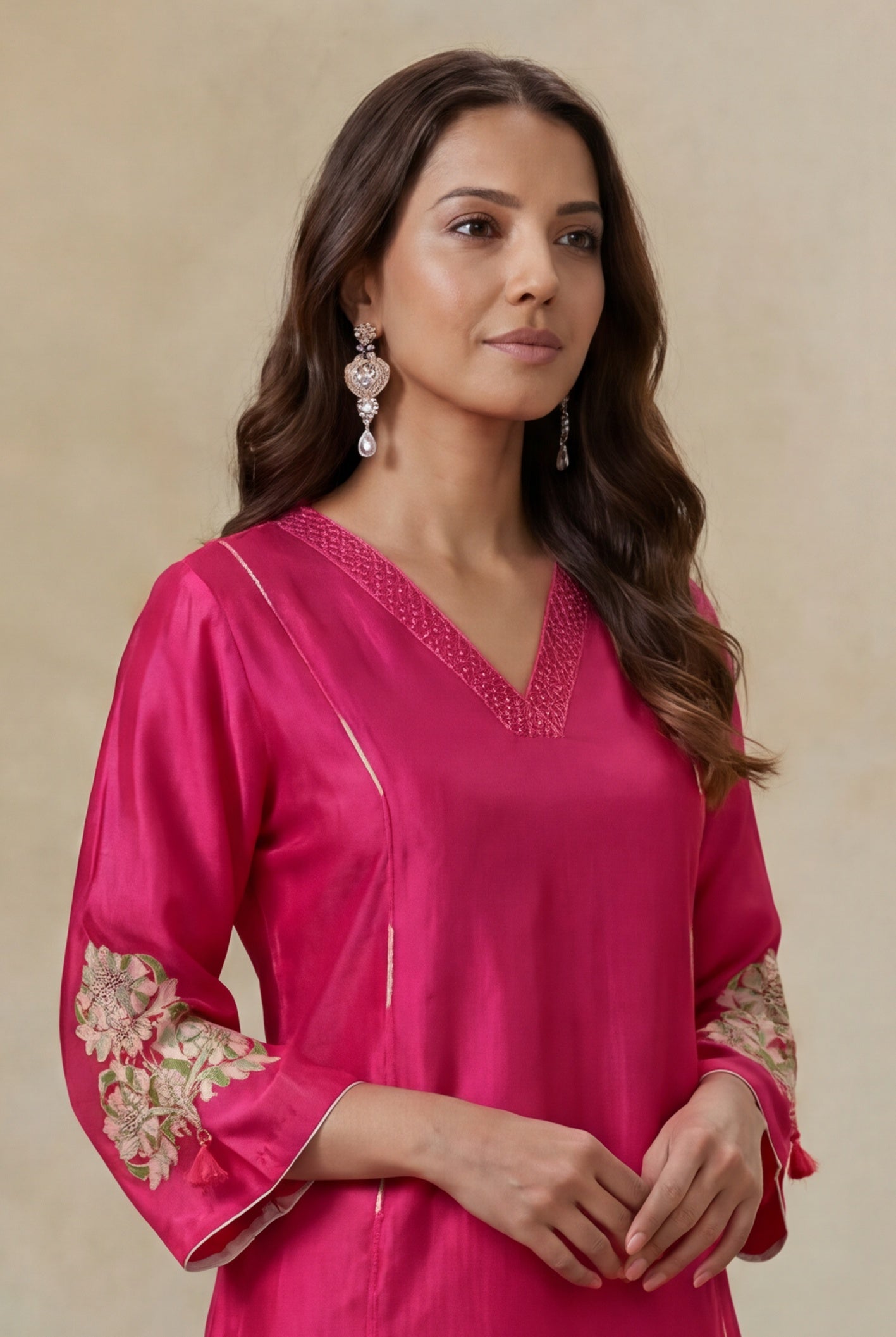 Hot Pink Satin Silk Kurta Set