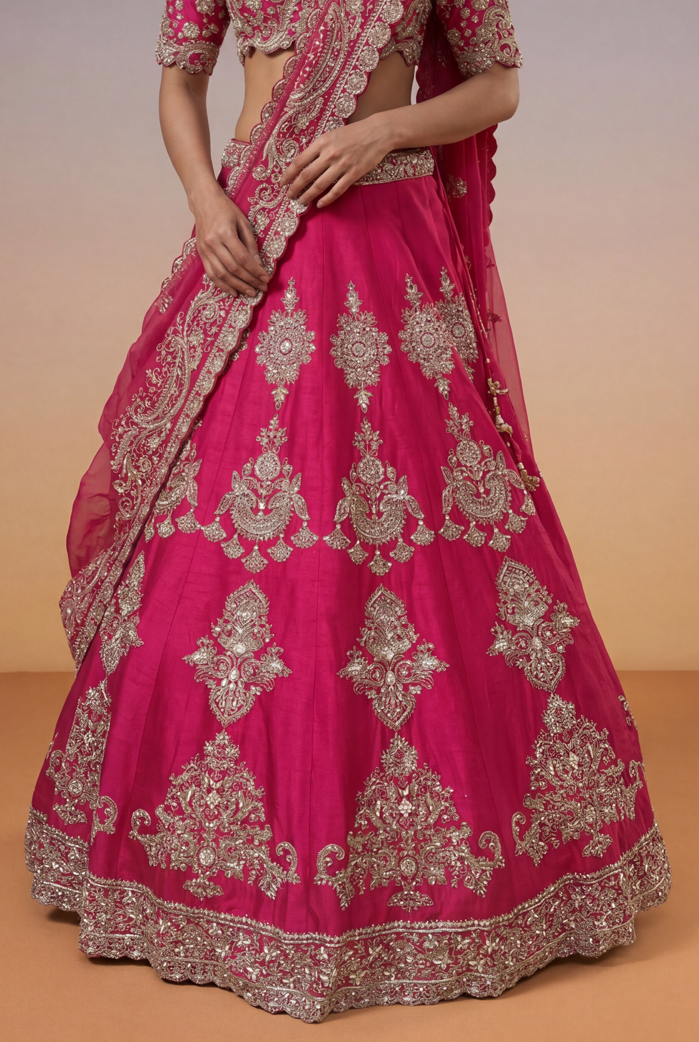Rani Pink Raw Silk Bridal Lehenga