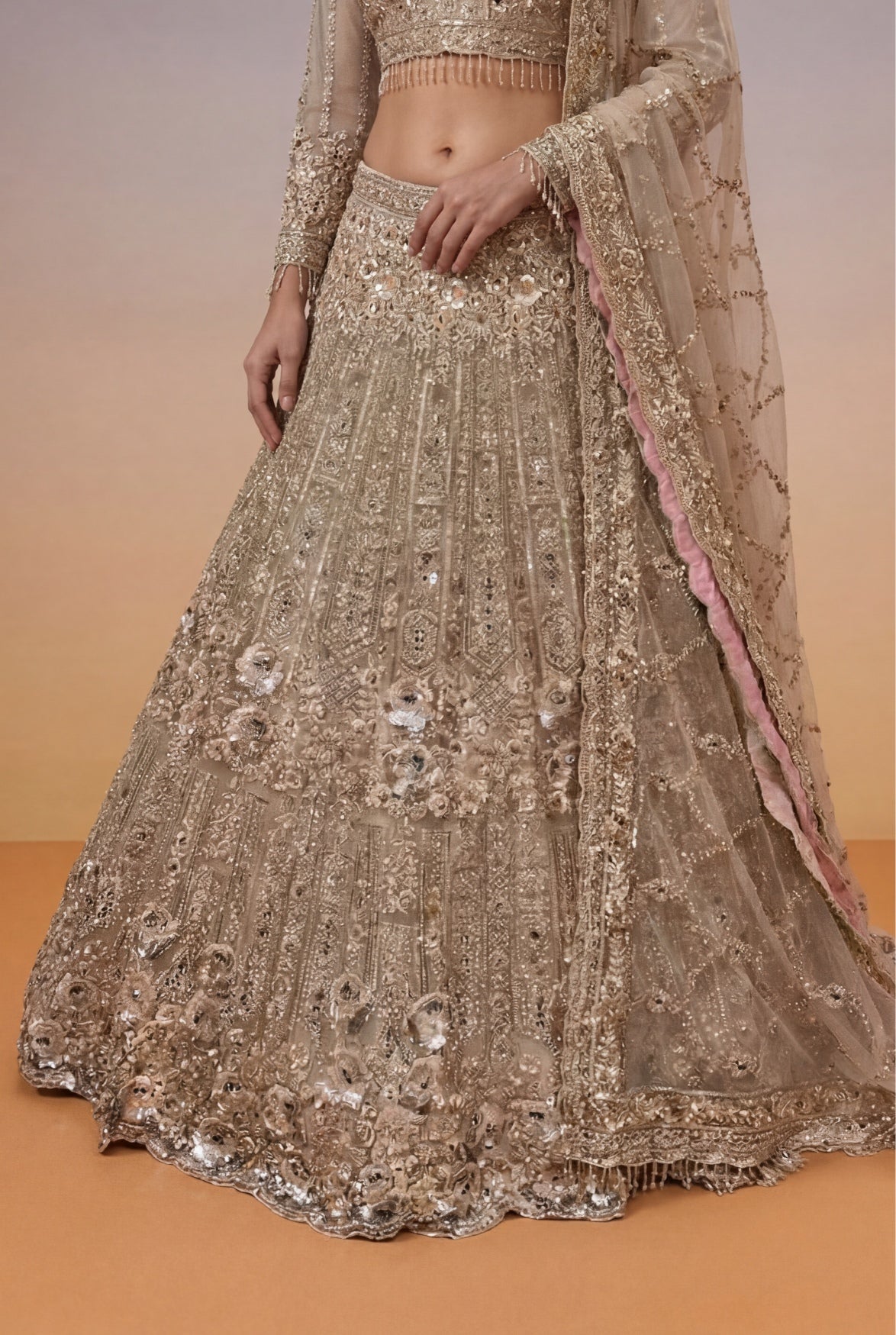 Champagne Gold Soft Net Bridal Lehenga