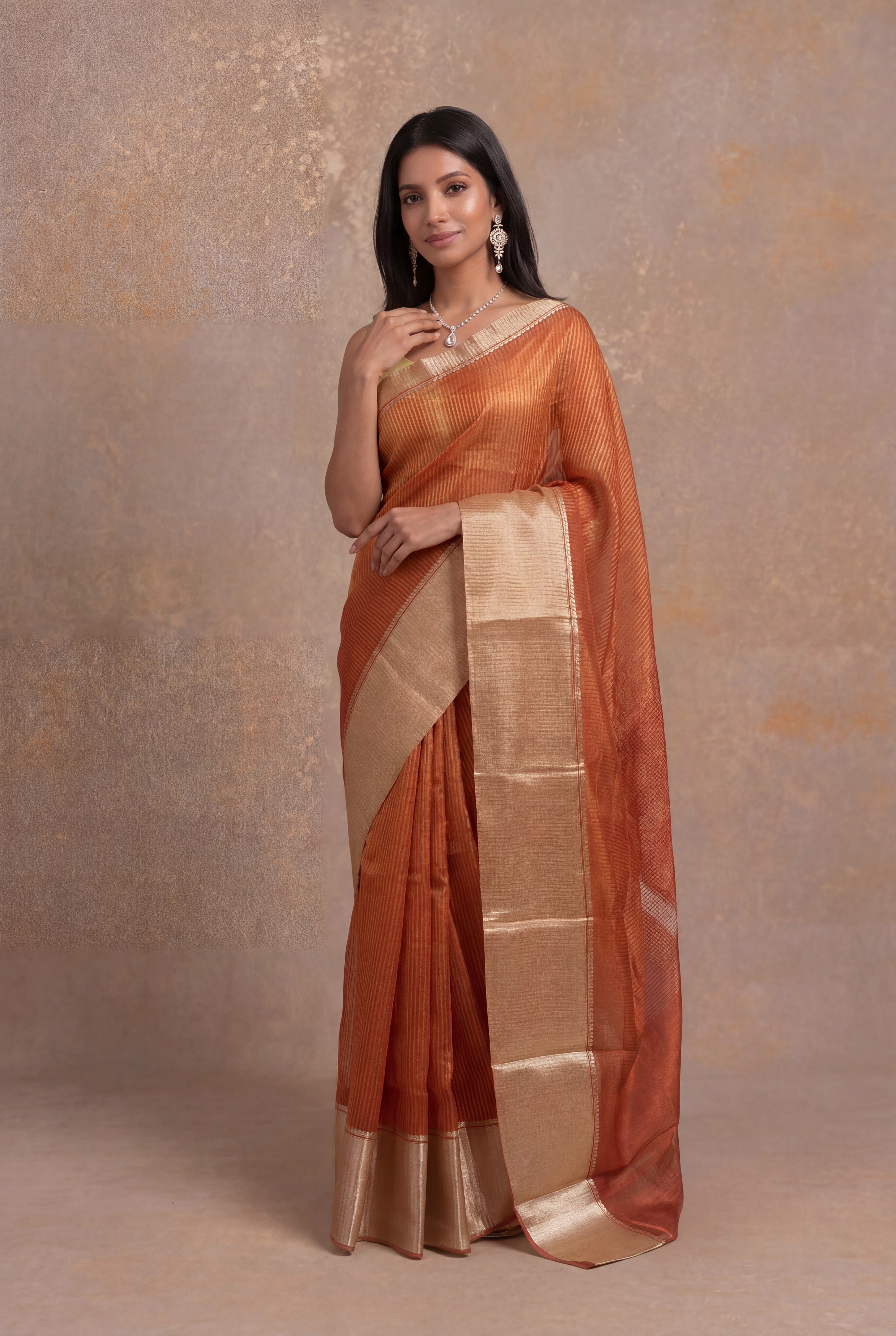 Orange Banarasi Chanderi Silk Saree