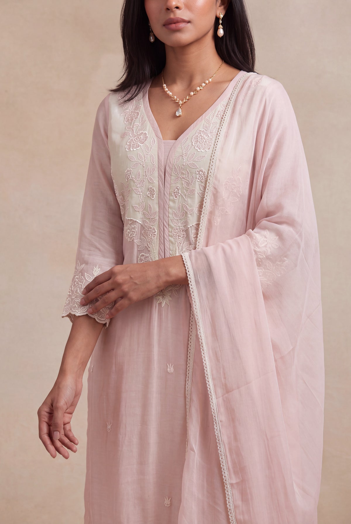 Blush Pink Mul Cotton Straight-Cut Salwar Set - Mokshaa