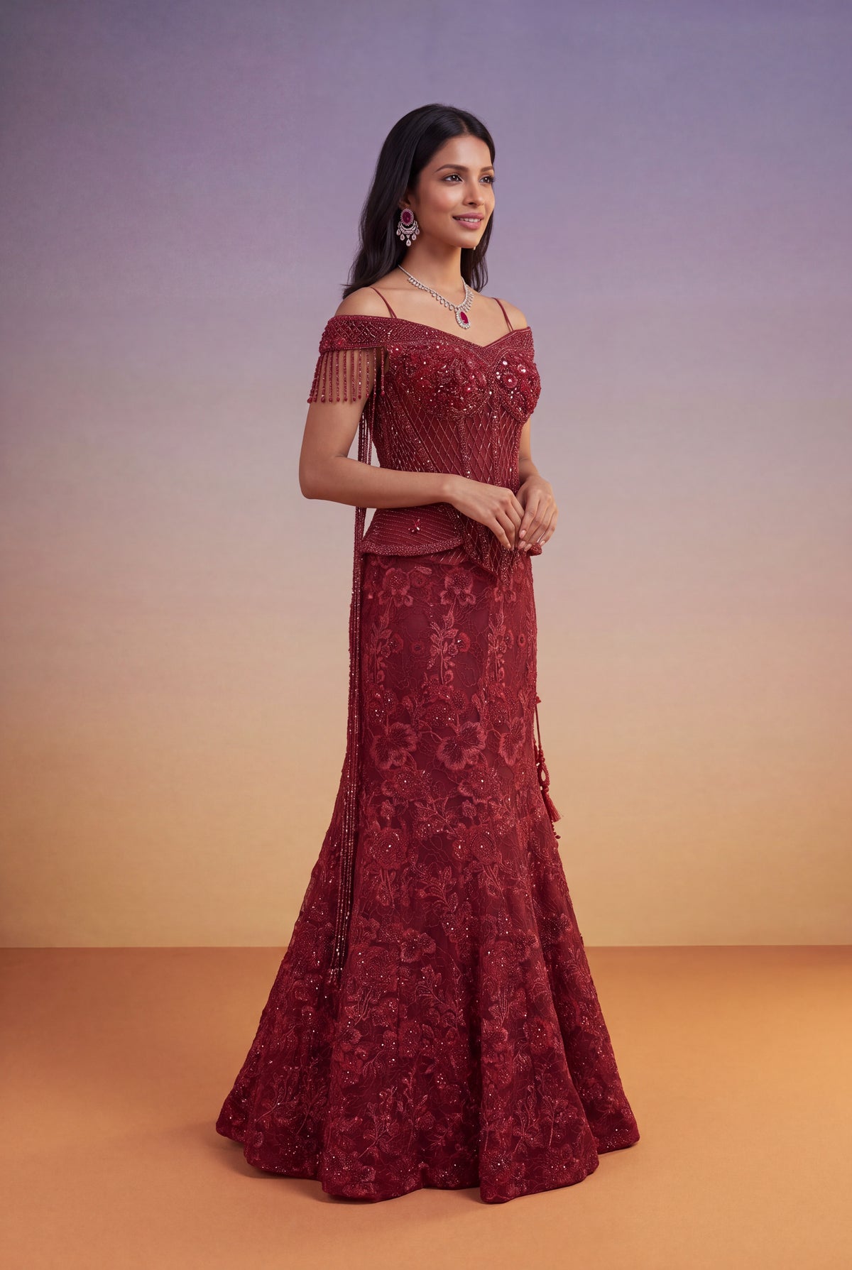 Red Indo-Western Corset Lehenga - Mokshaa