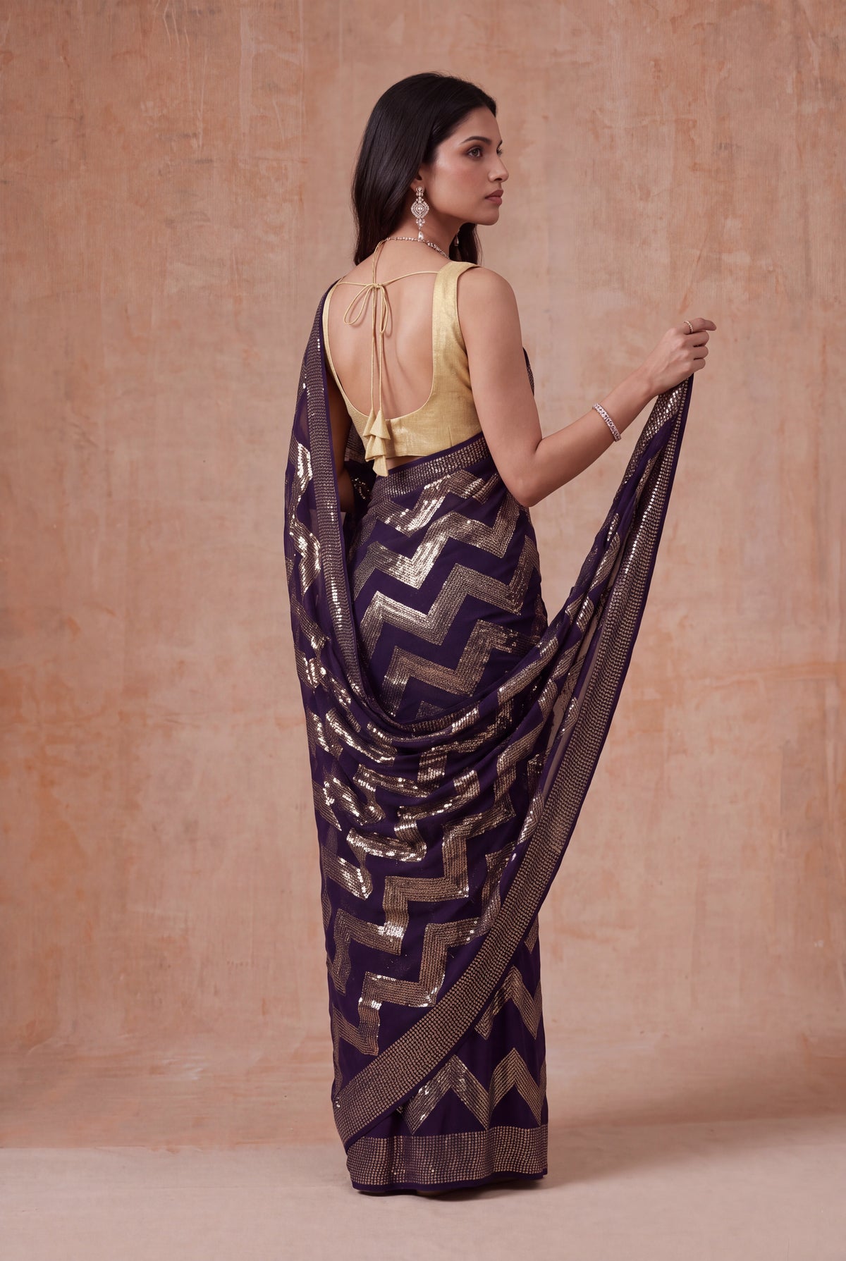 Dark Brown Georgette Saree - Mokshaa