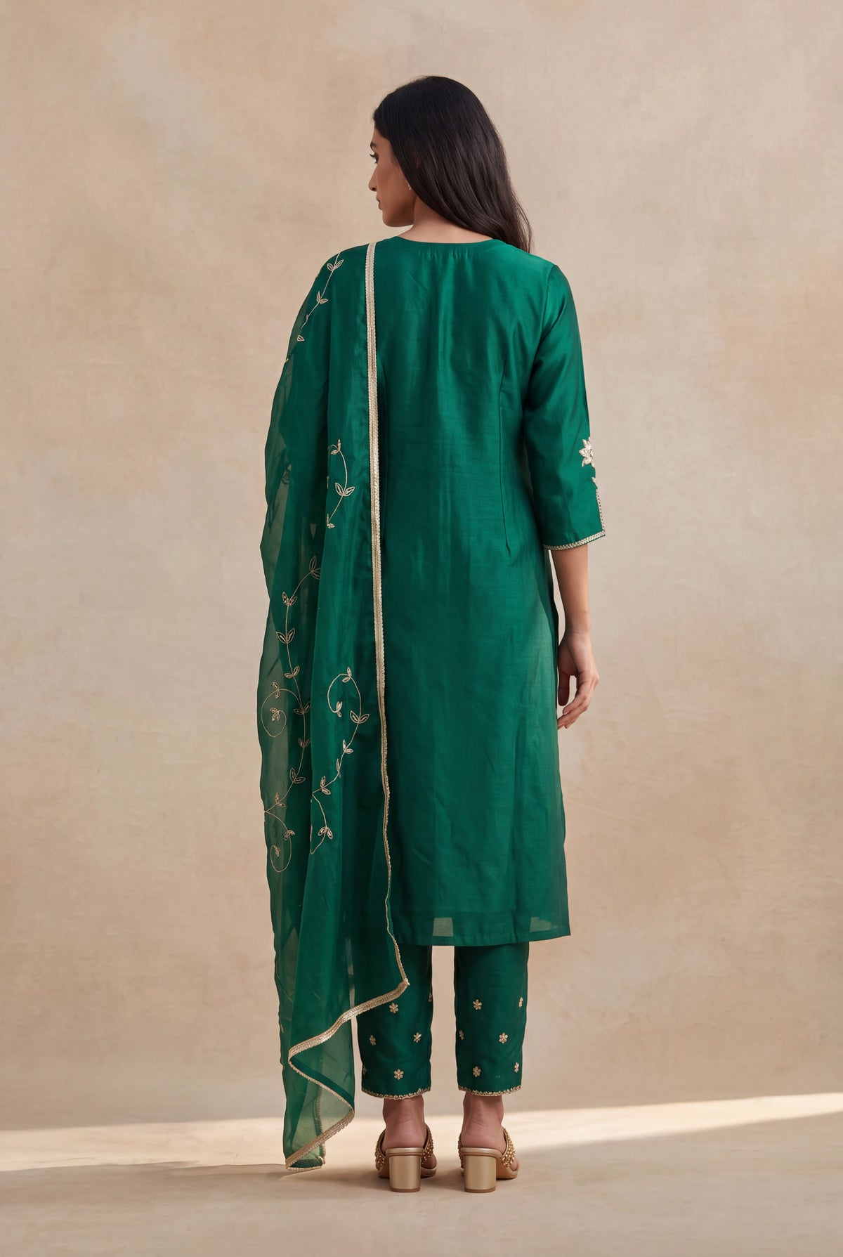 Emerald Green Silk Salwar Set - Mokshaa