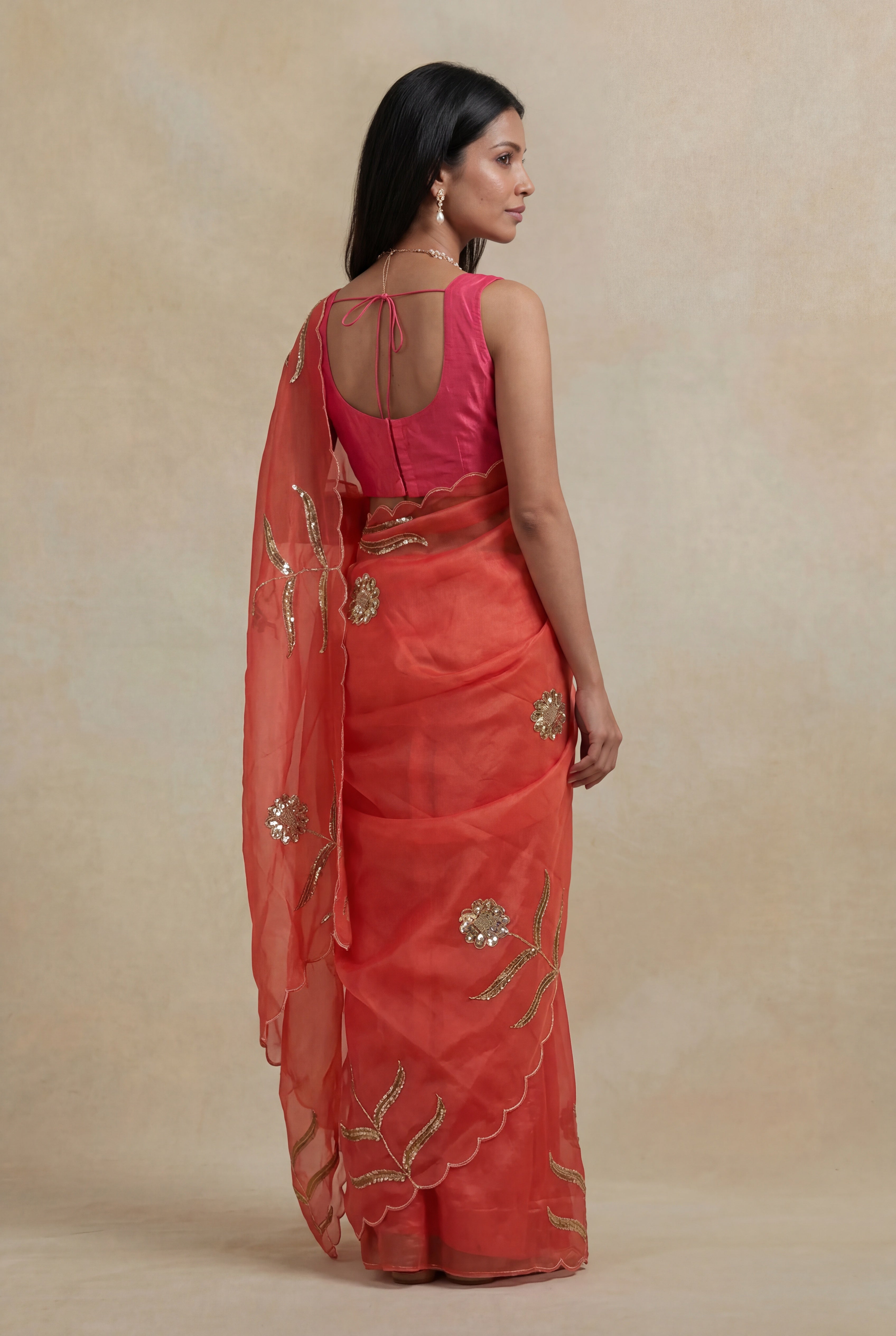 Fanta Orange Organza Saree
