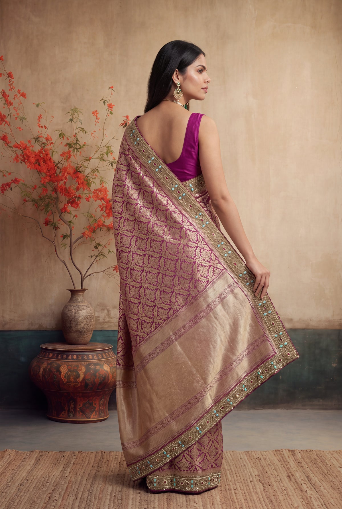 Magenta Banarasi Silk Saree - Mokshaa