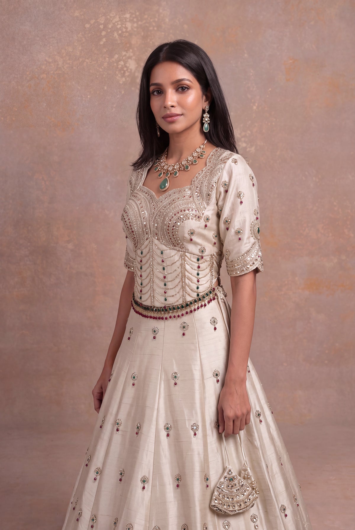 Ivory Raw Silk Lehenga Corset - Mokshaa