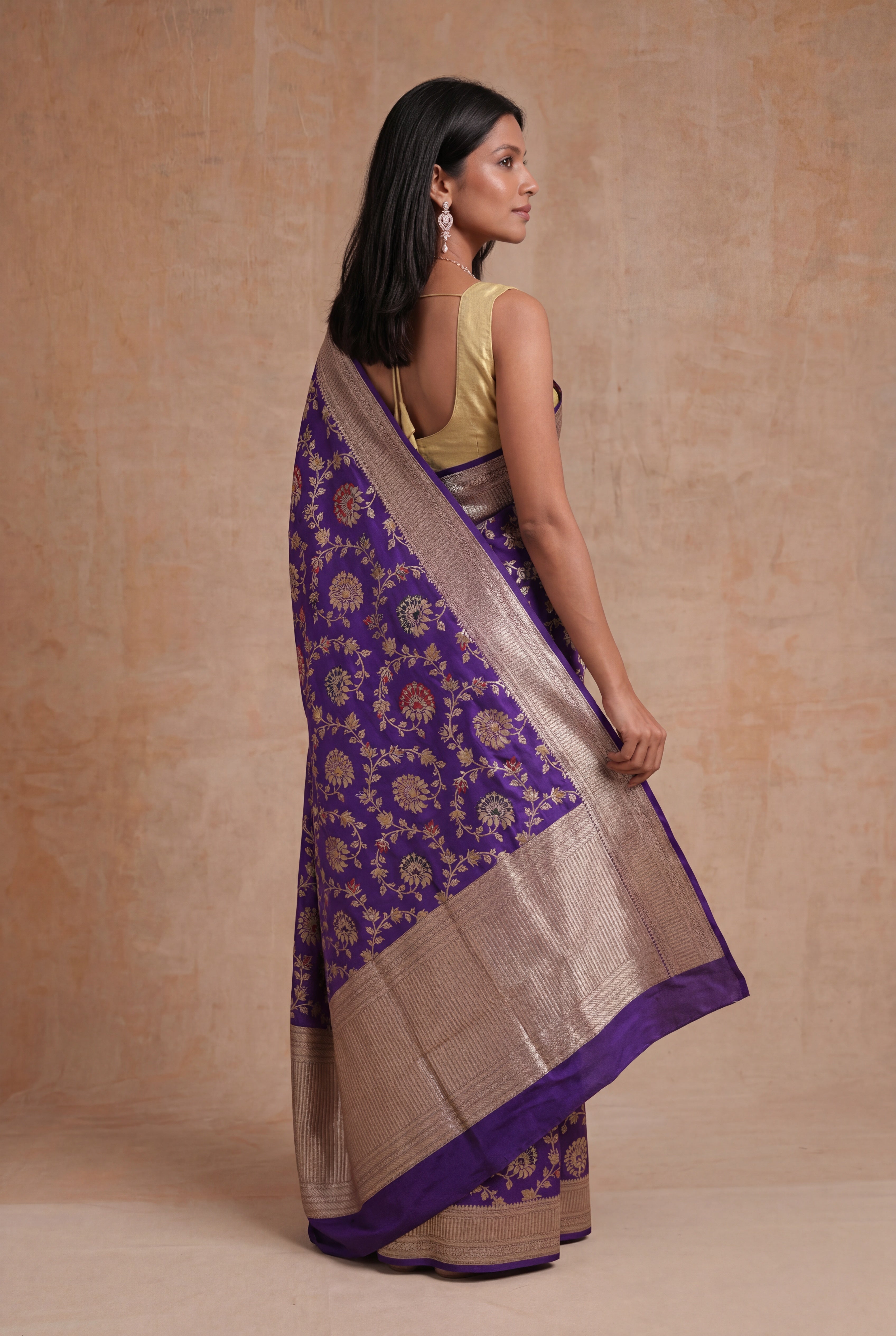 Purple Banarasi Silk Meenakari Saree