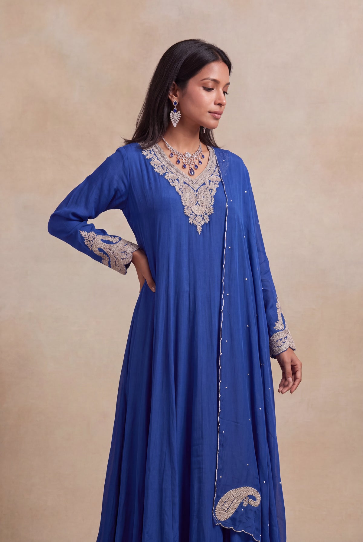 Royal Blue Georgette Anarkali - Mokshaa