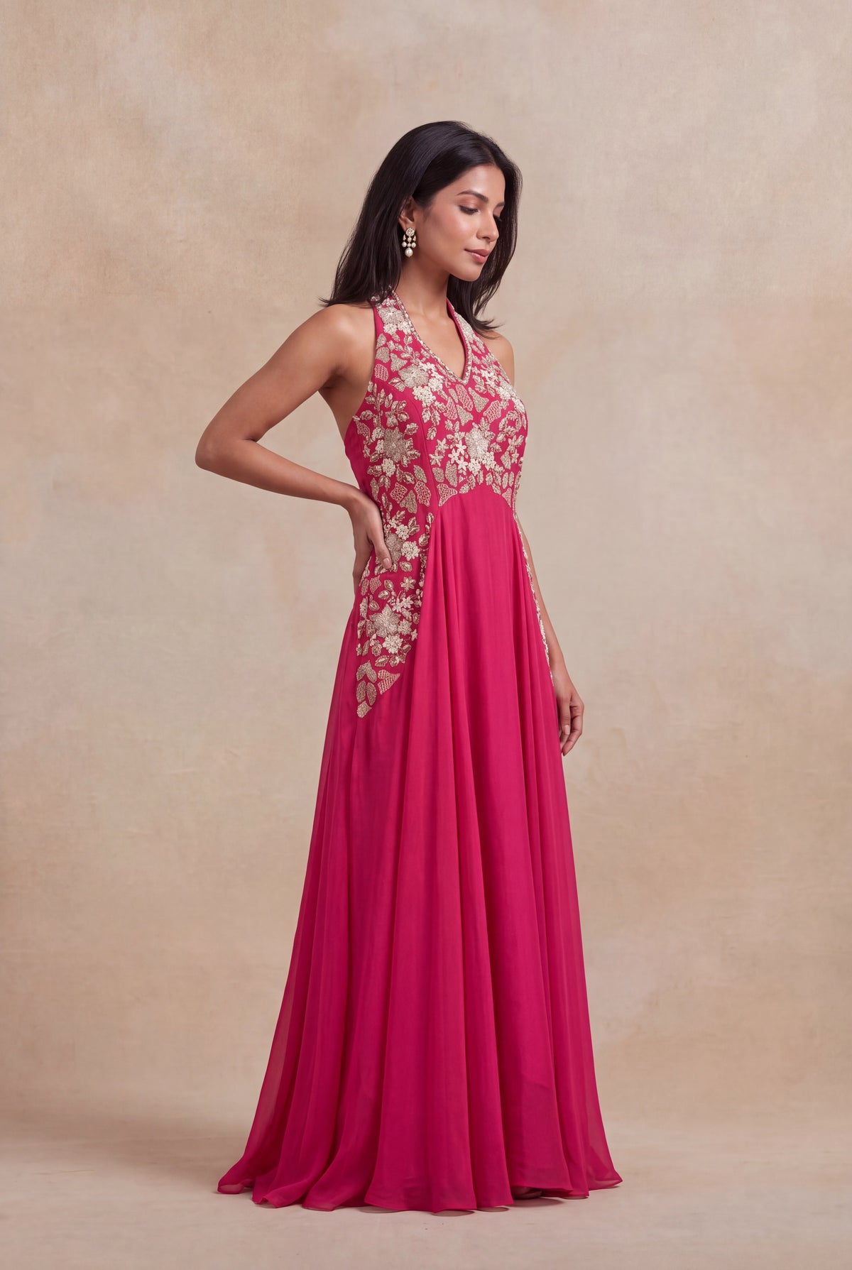 Pink Satin Silk Gown - Mokshaa