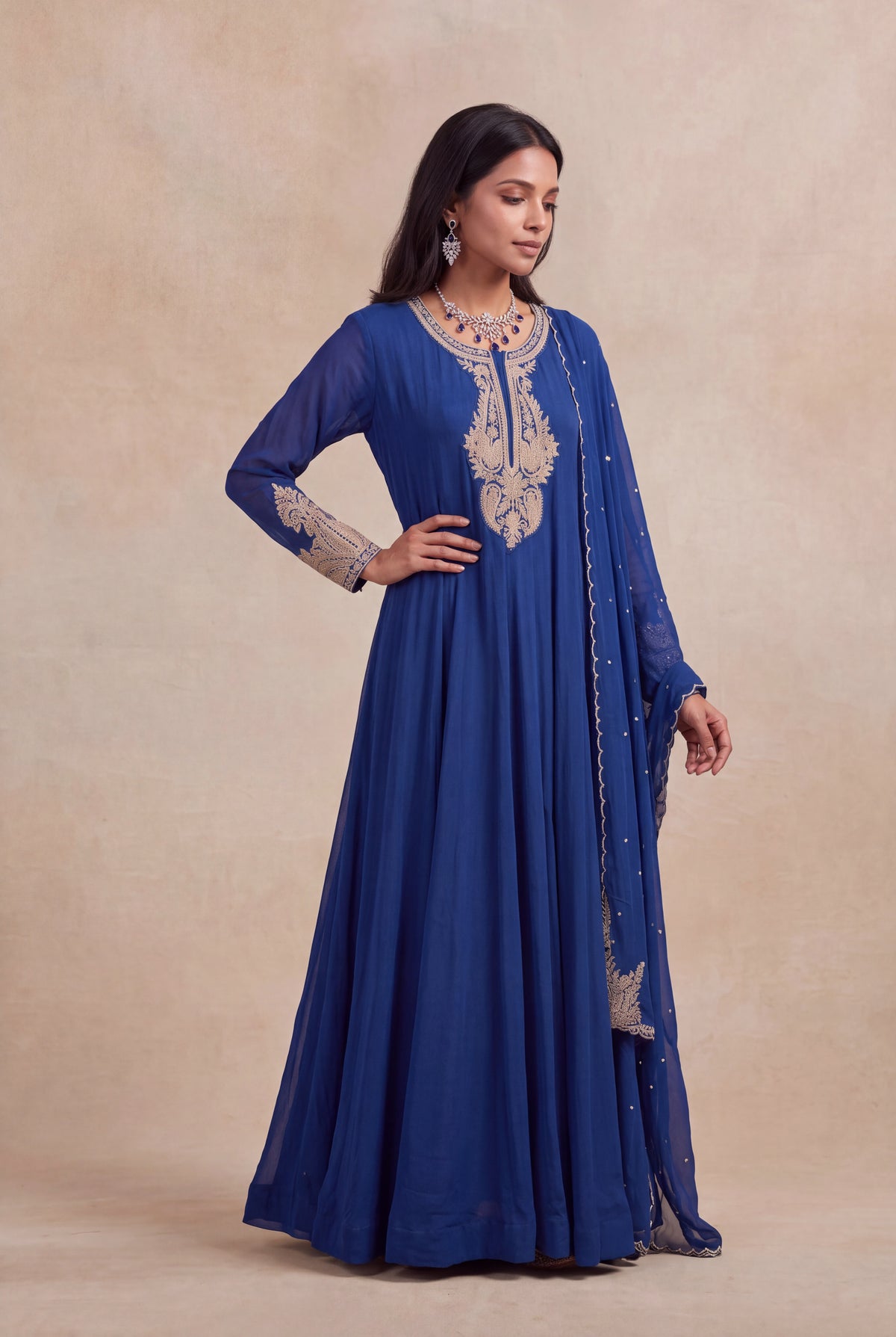 Royal Blue Georgette Anarkali Suit - Mokshaa
