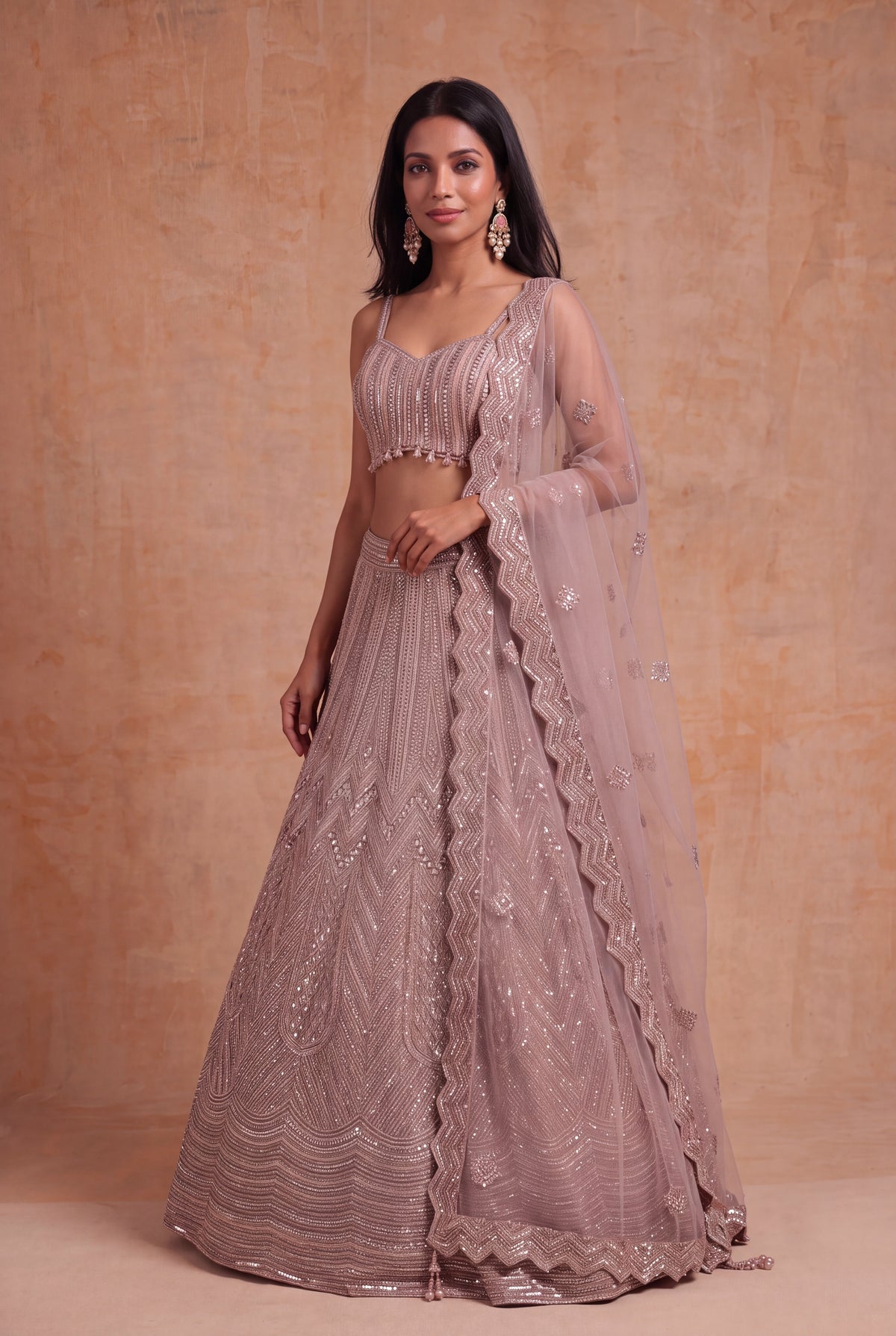 Dusty Rose Embellished Lehenga - Mokshaa