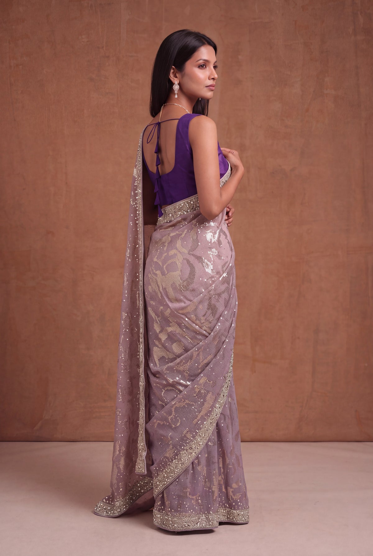Purple Georgette Saree with Sequin & Mirror Work - Mokshaa