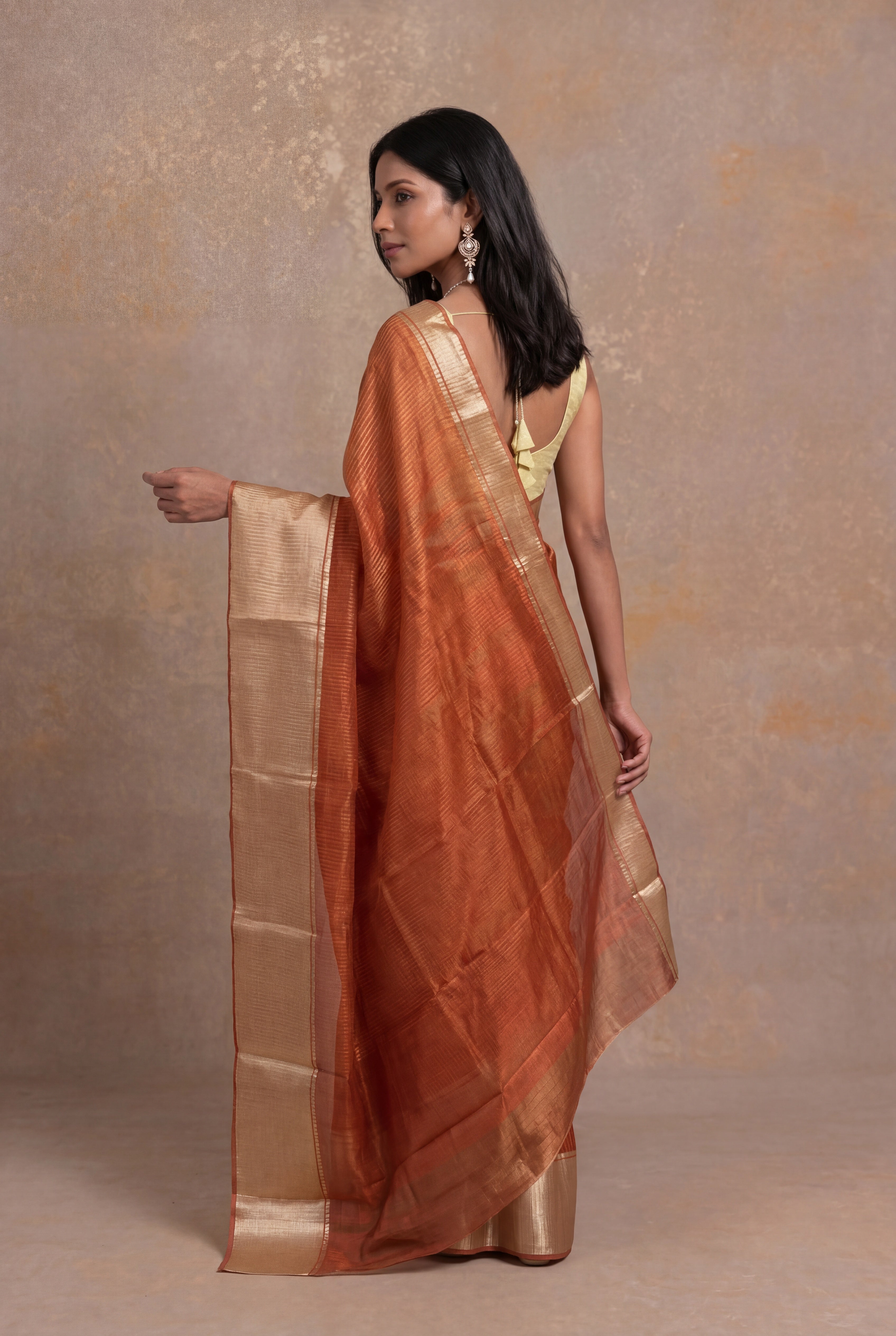 Orange Banarasi Chanderi Silk Saree