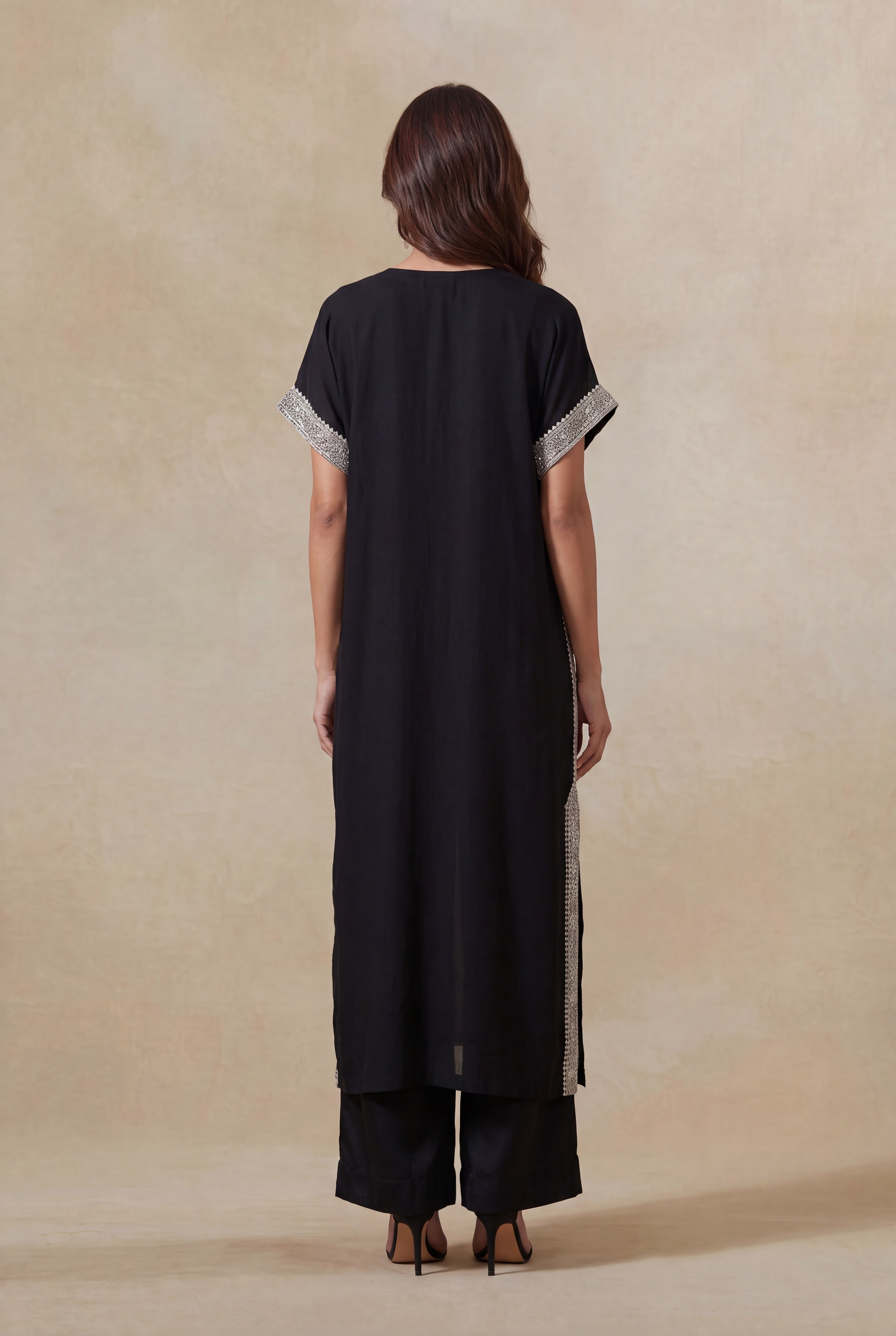 Black Satin Silk Kaftan Set