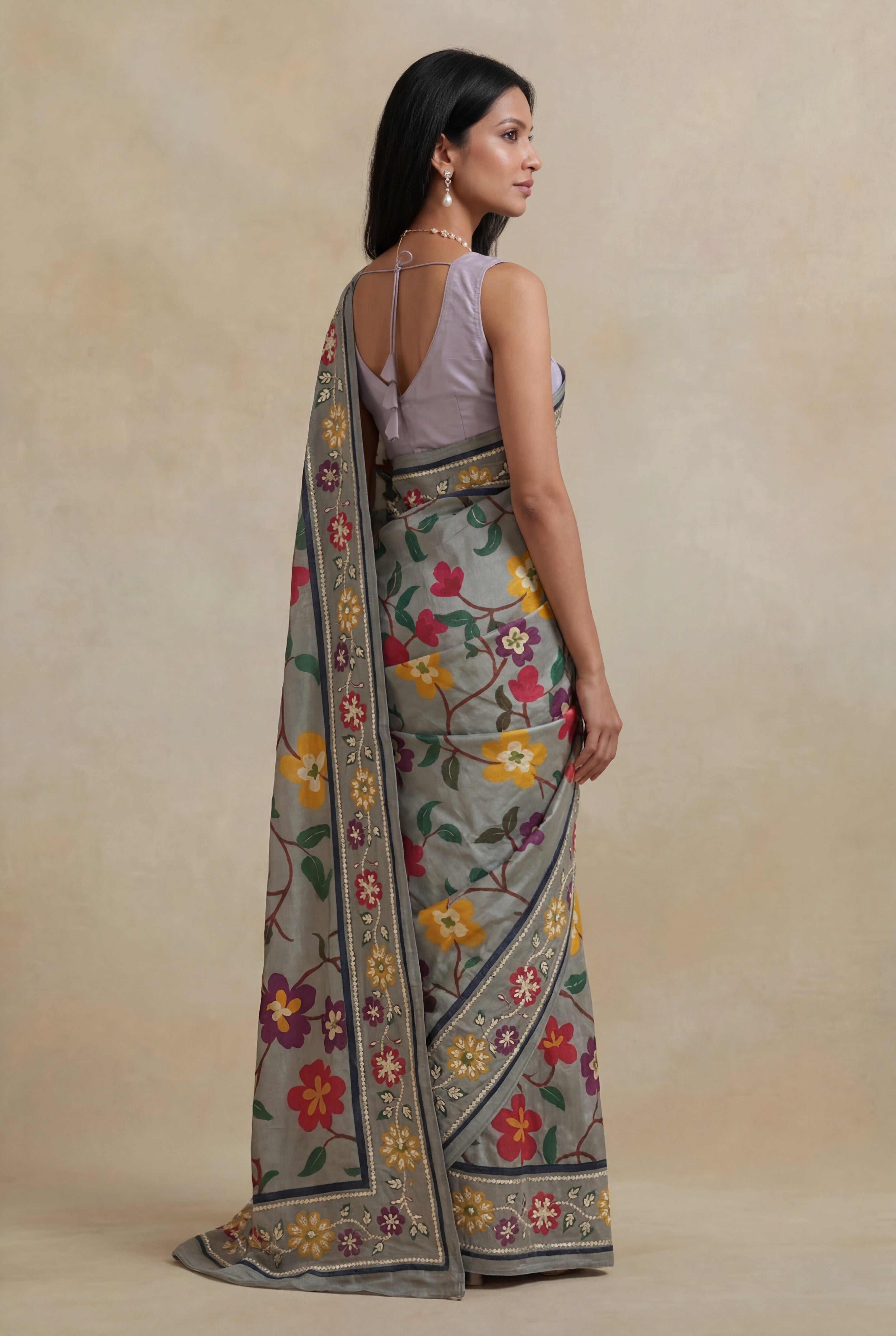 Grey Tussar Silk Saree