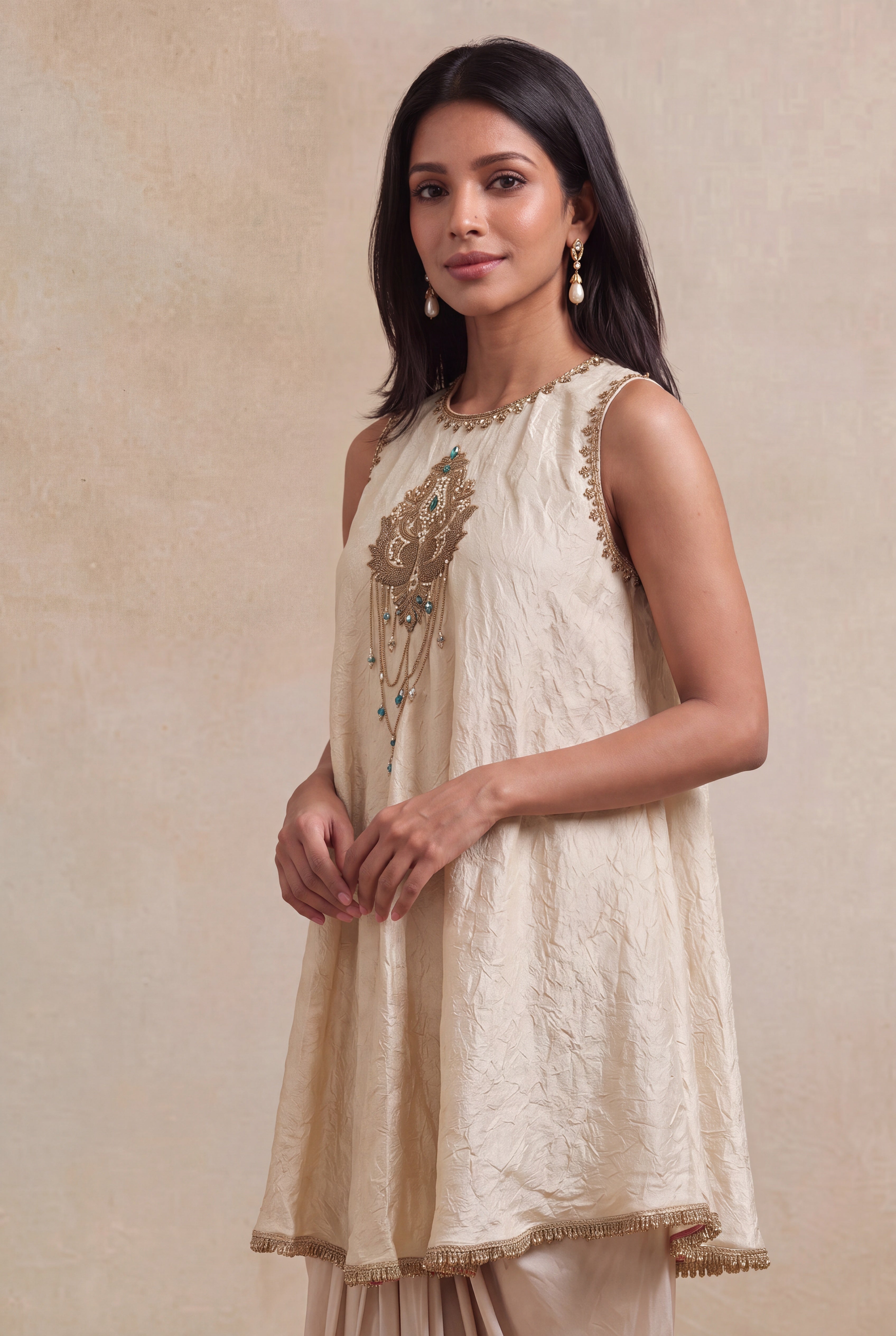 Ivory Crush Silk Indo-Western Dhoti Set