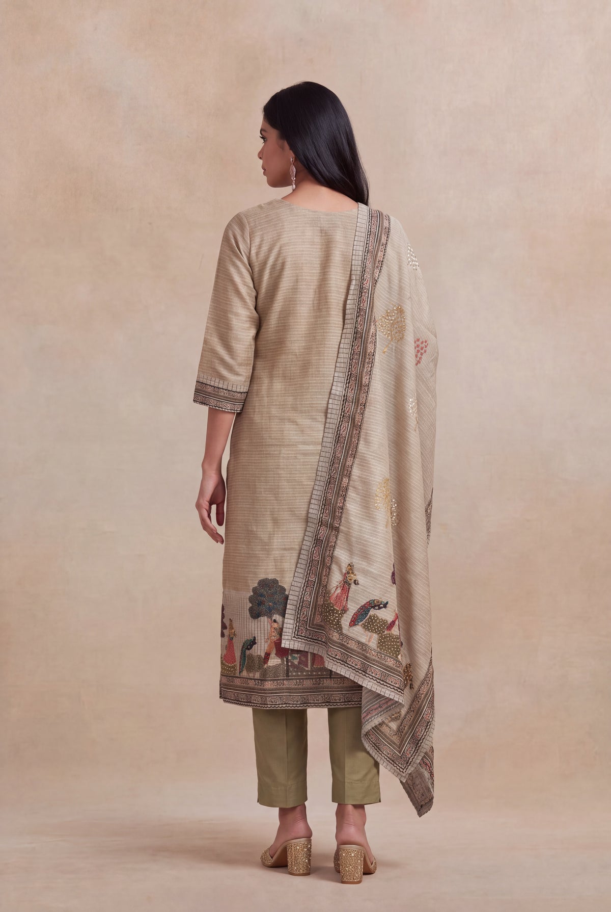 Beige Cotton Kurti Set - Mokshaa