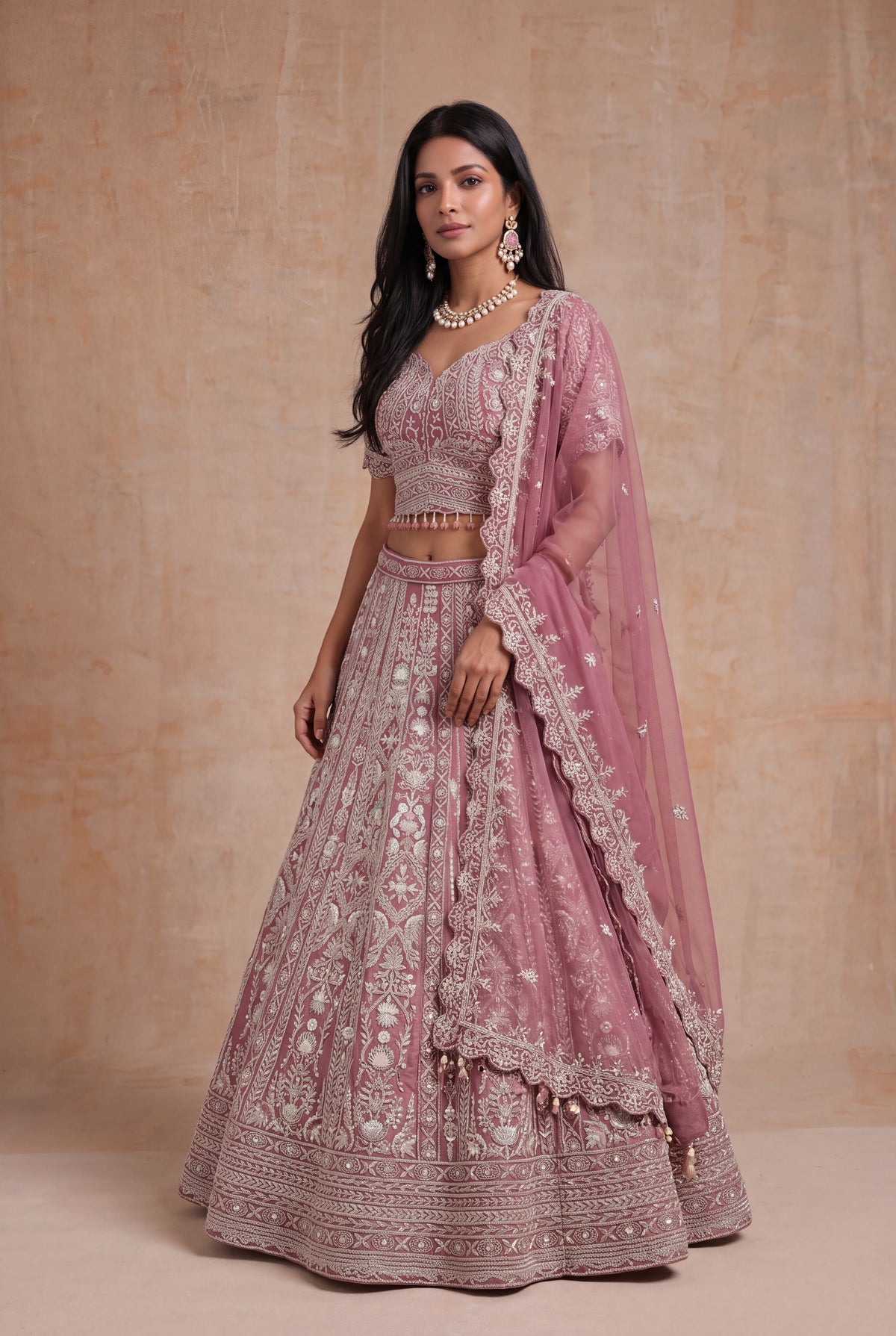 Dusty Rose Raw Silk Lehenga - Mokshaa