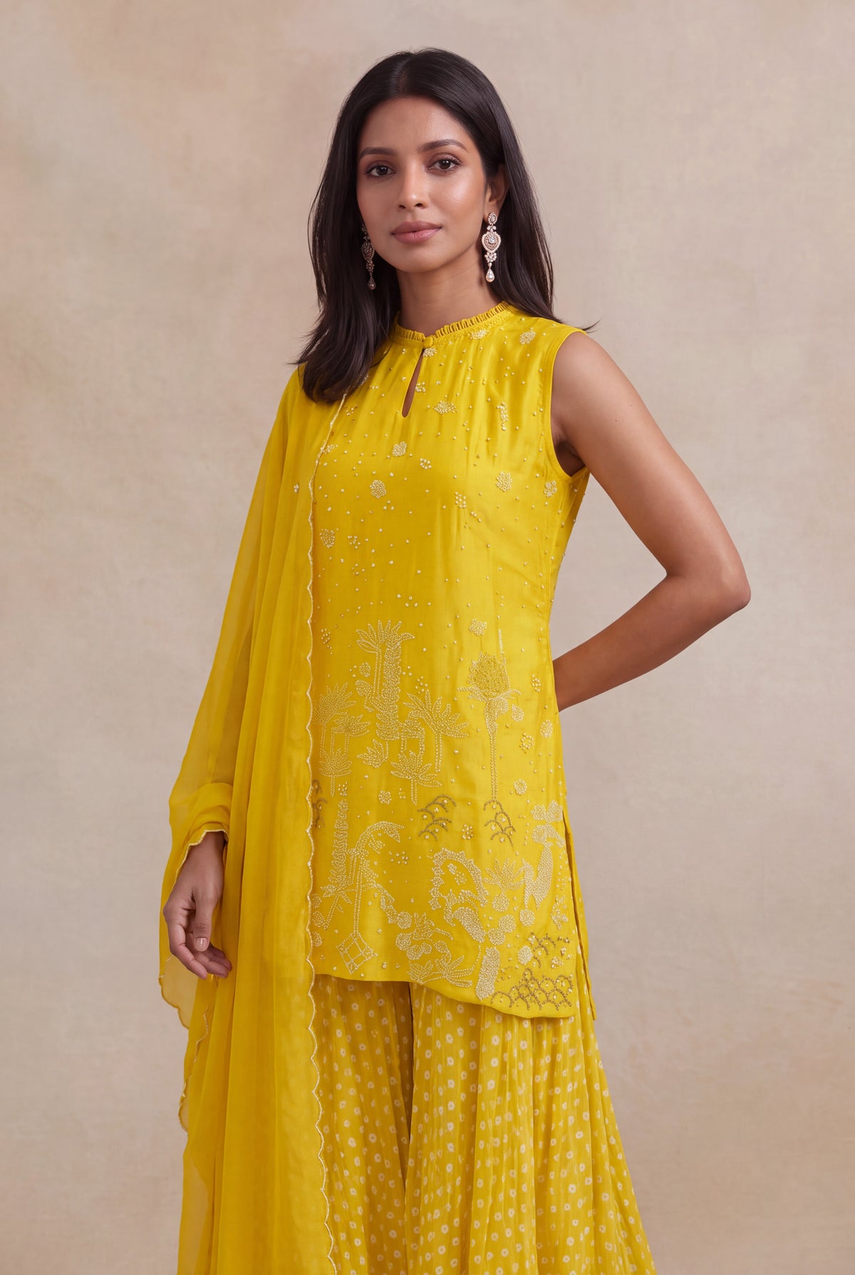 Sunshine Yellow Silk Palazzo Set - Mokshaa