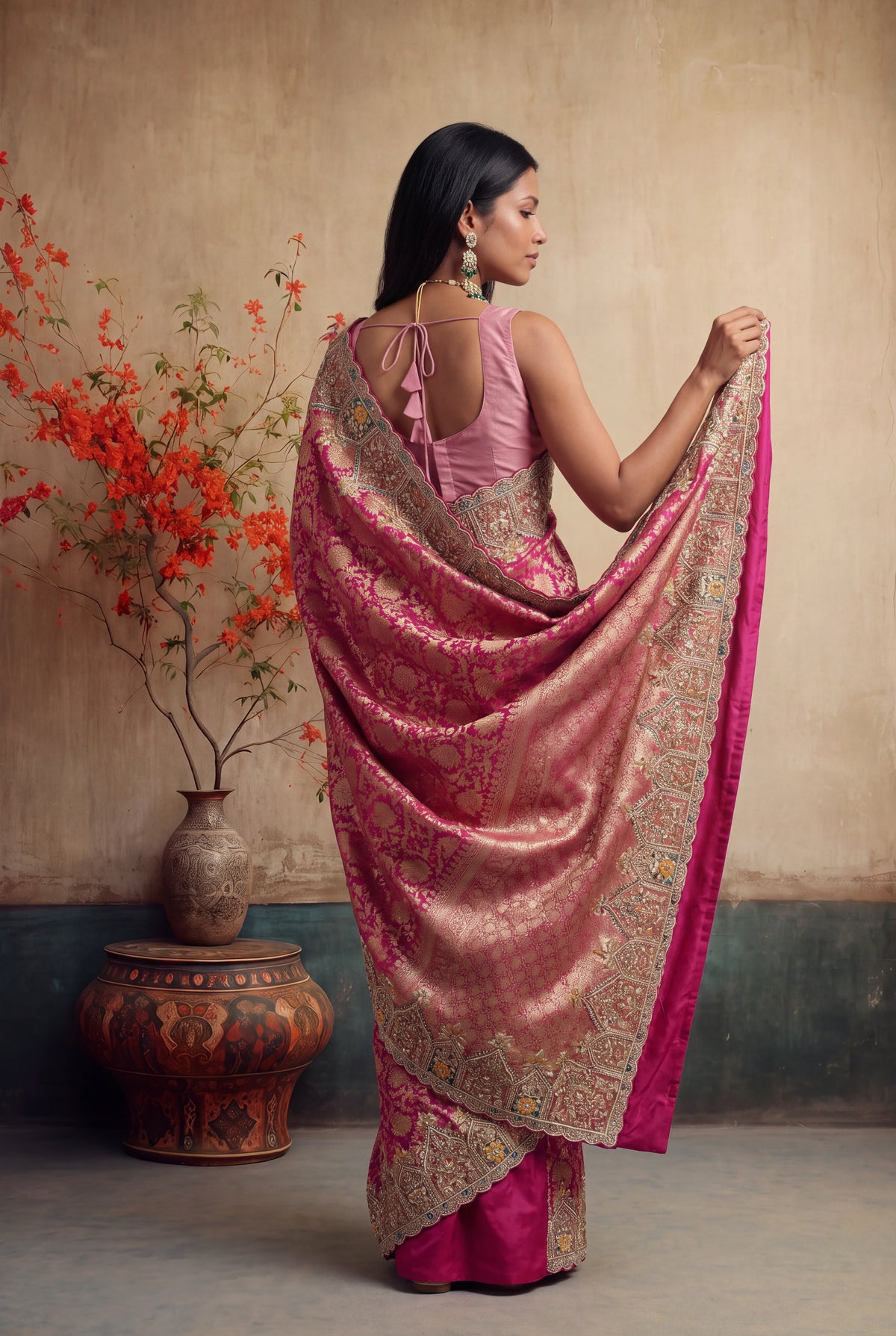 Rani Pink Banarasi Silk Saree - Mokshaa