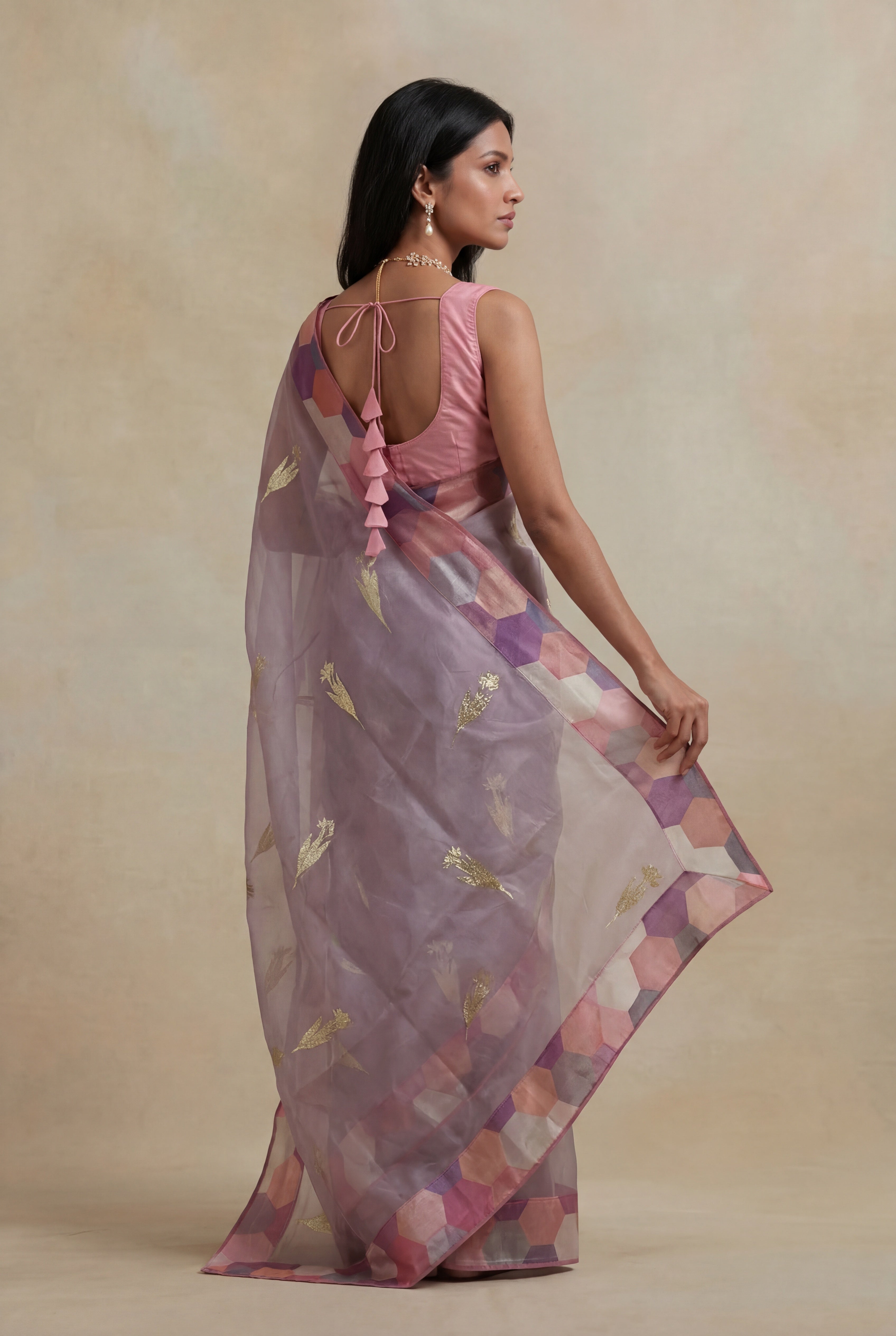 Peach Silk Kora Saree