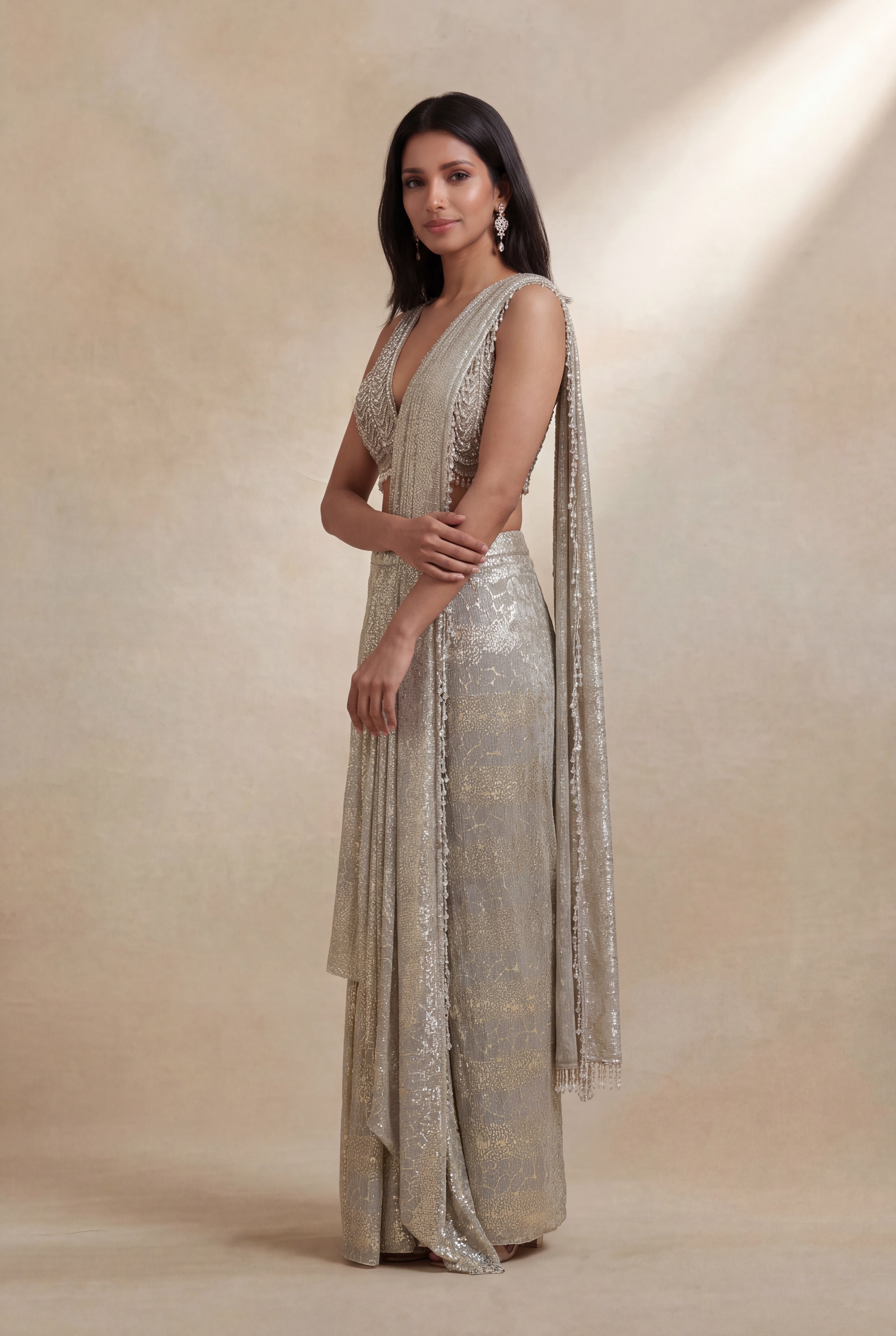 Gold Soft Net Drape Saree