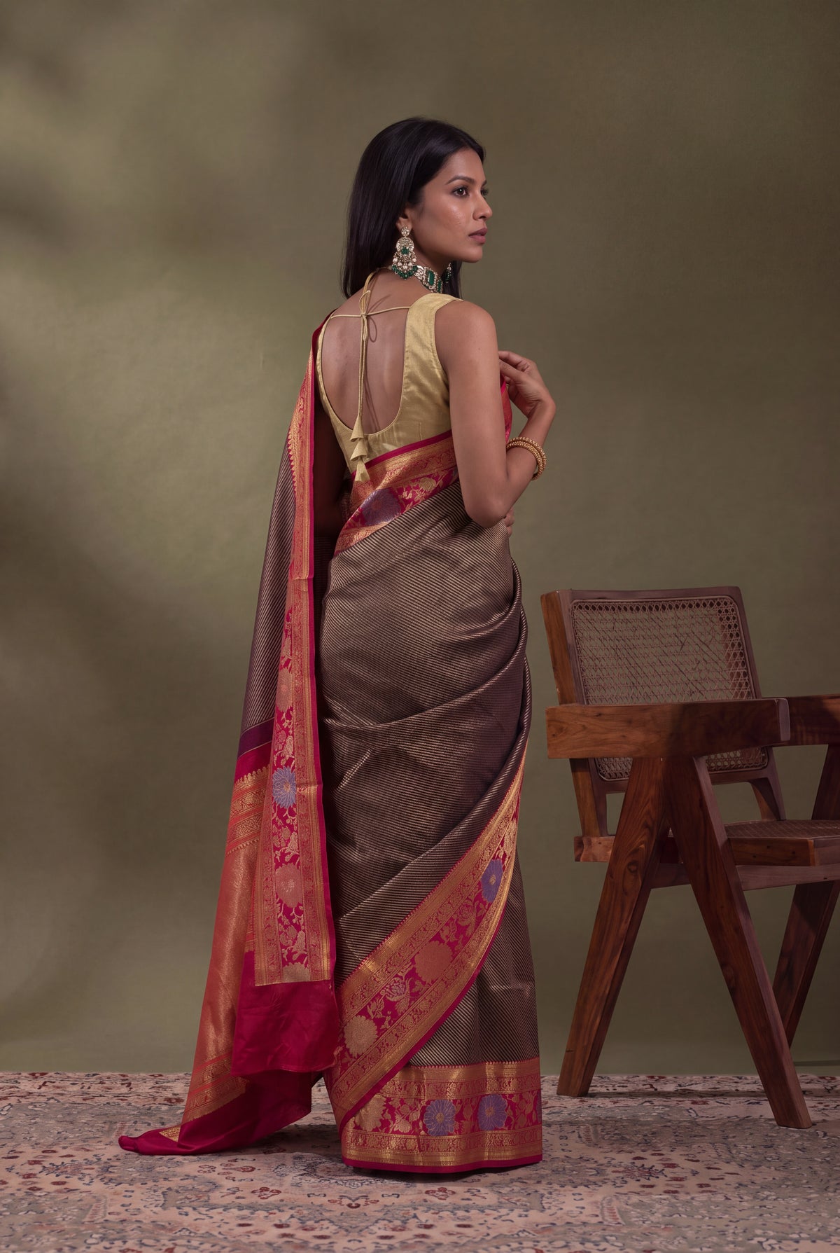 Violet Kanchivaram Silk Jamdani Border Saree - Mokshaa