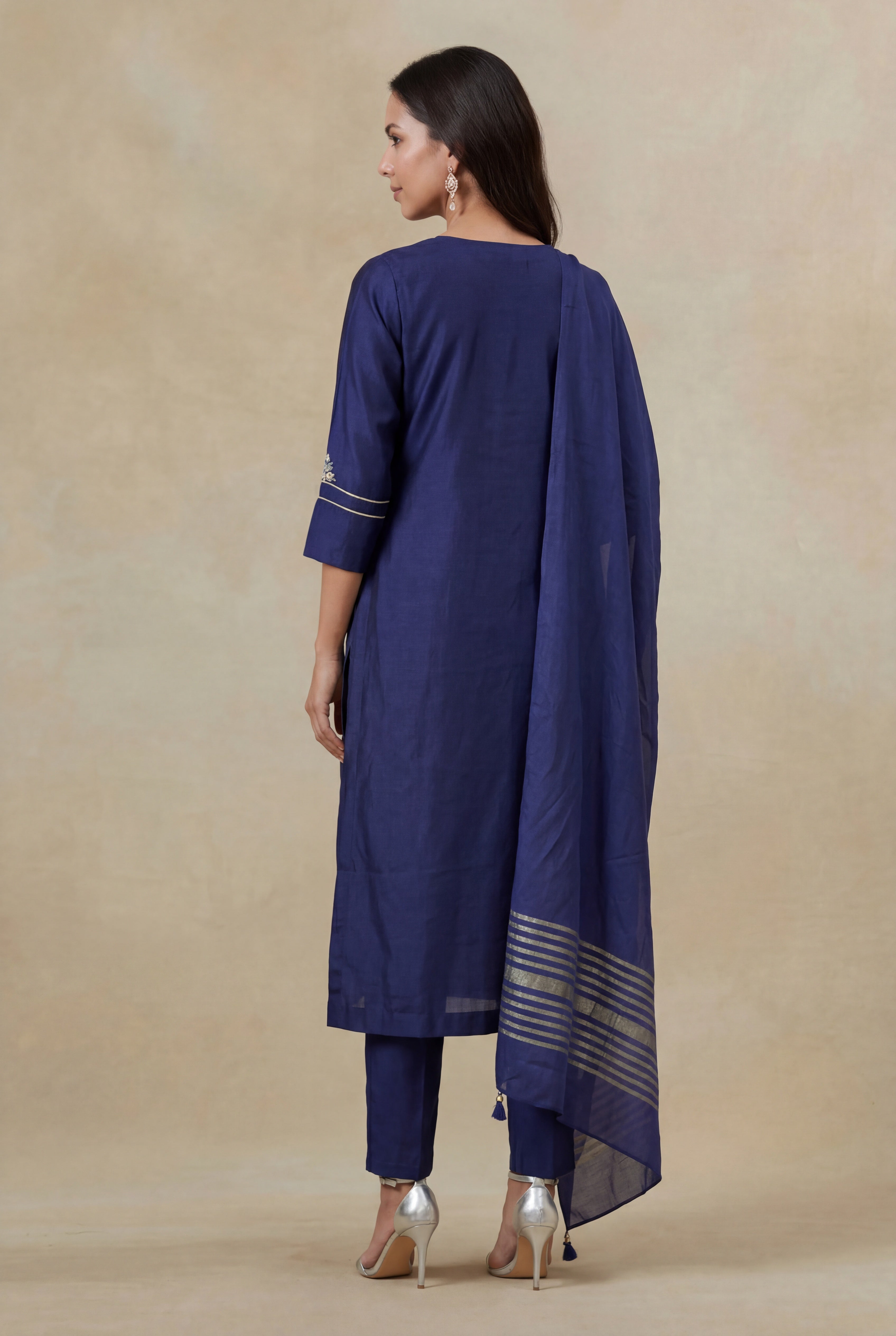 Royal Blue Satin Silk Kurta Set