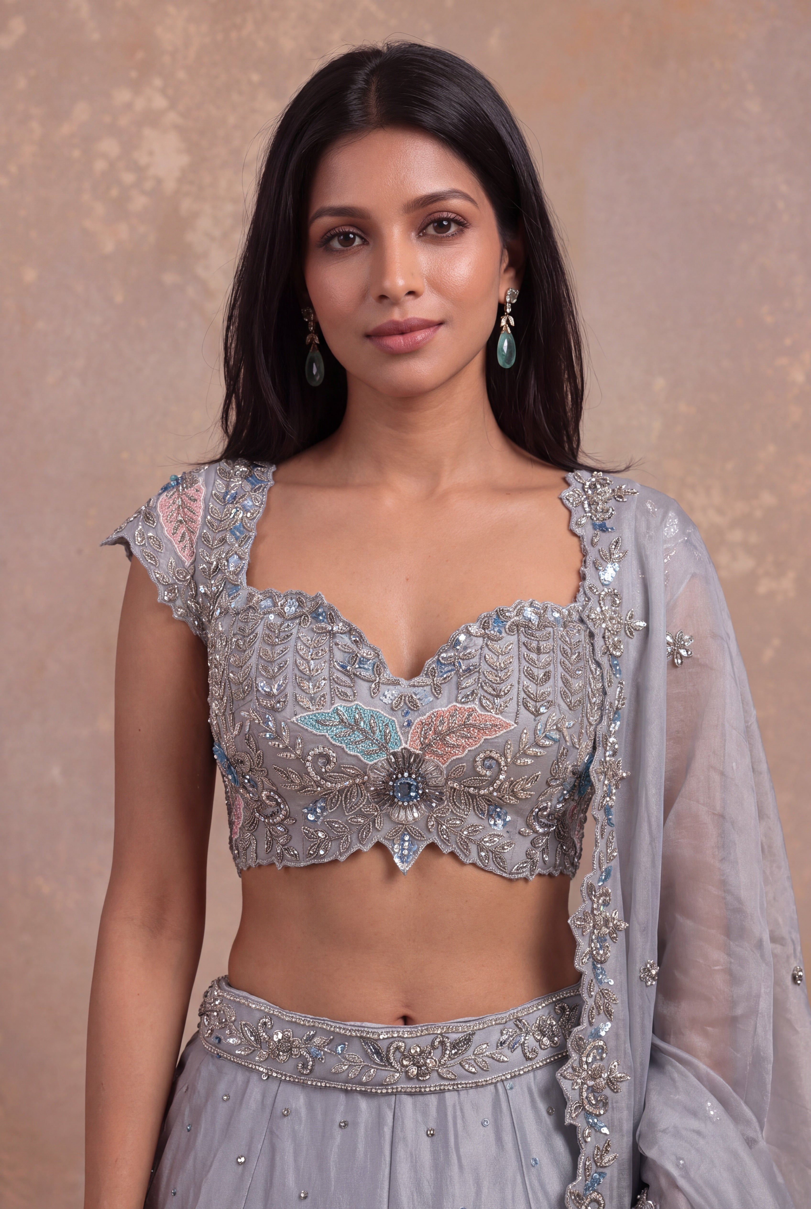 Grey Tissue Lehenga