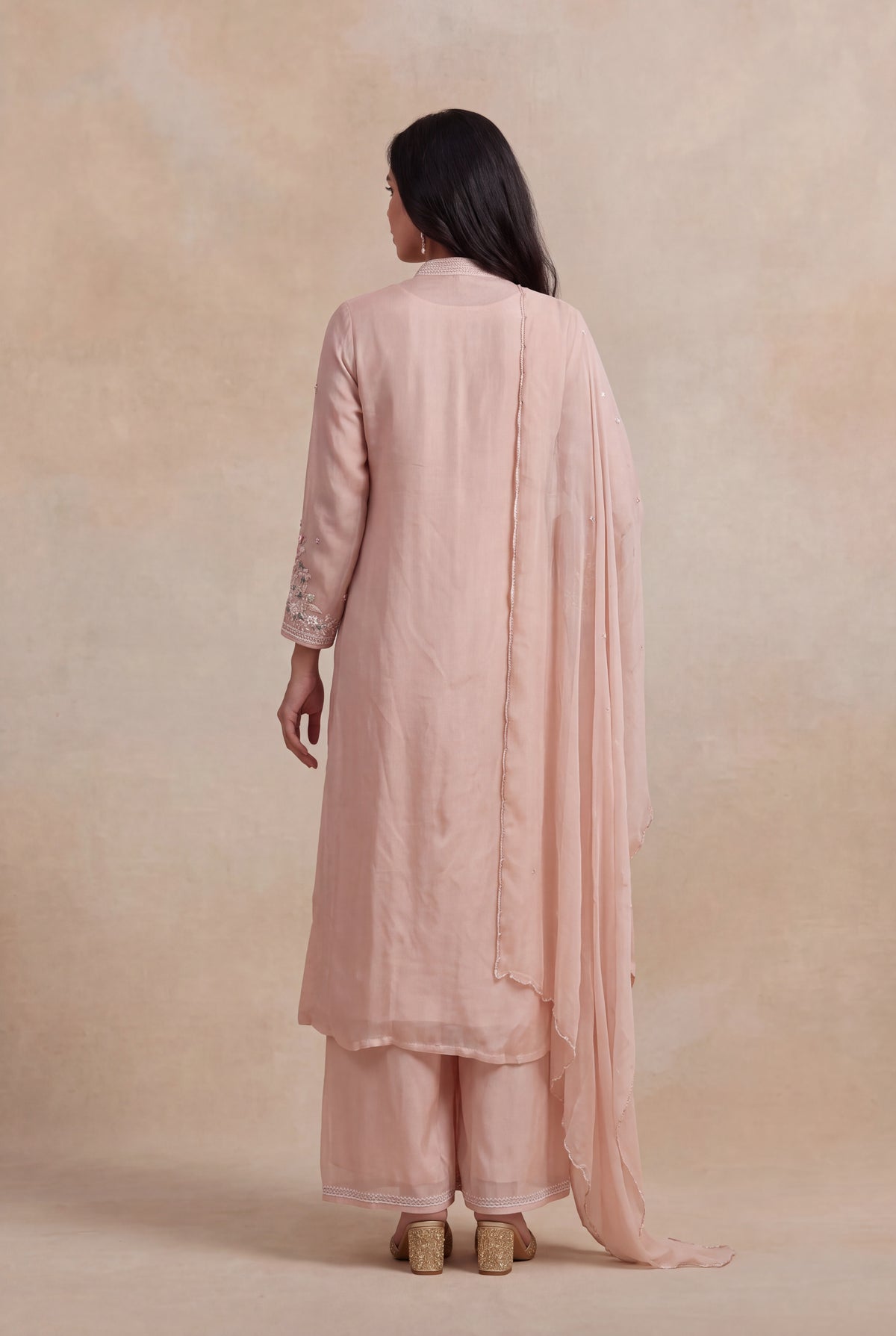 Blush Pink Crepe Indo-Western Sharara Set - Mokshaa