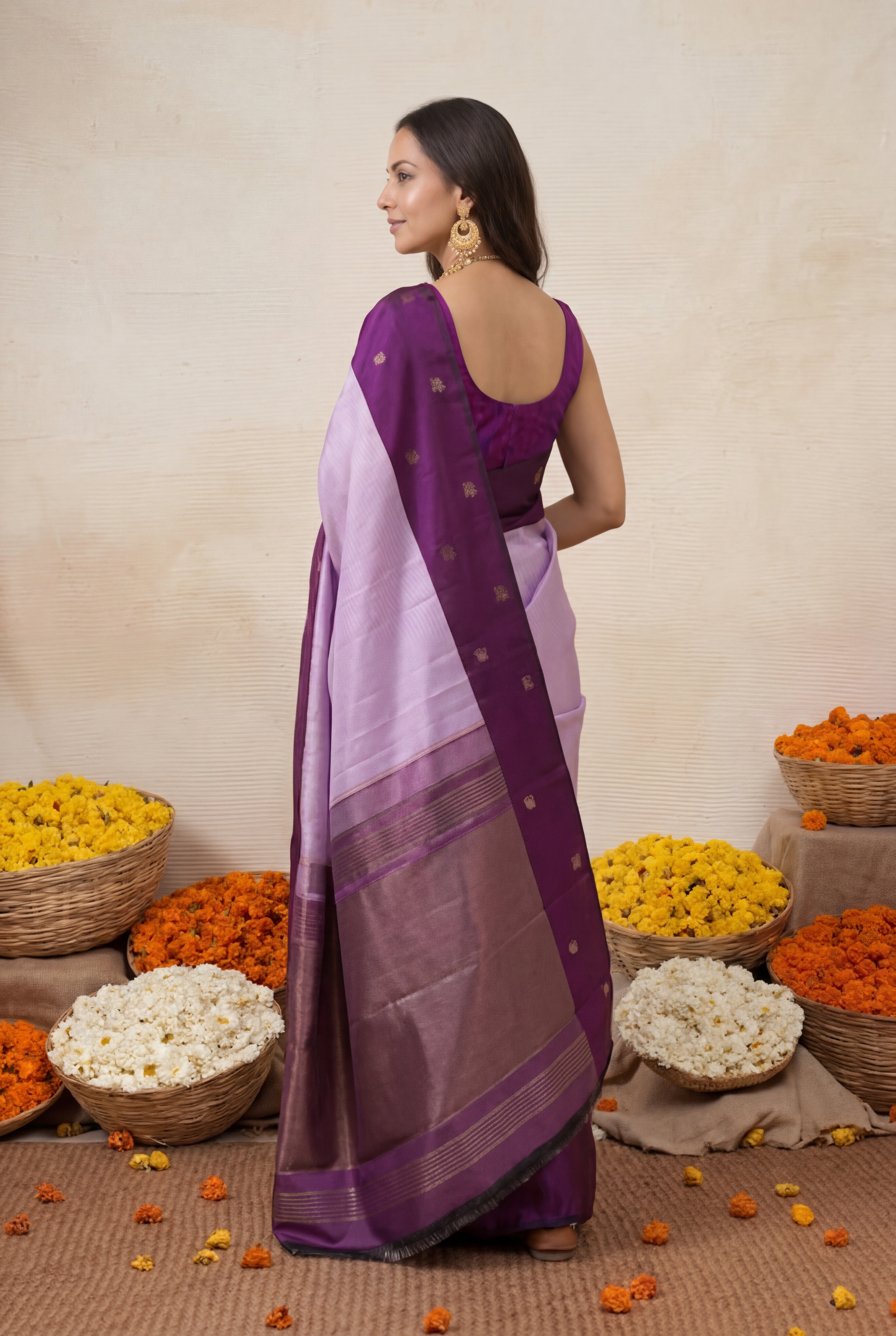 Lavender and Royal Purple Kanchivaram Silk Saree