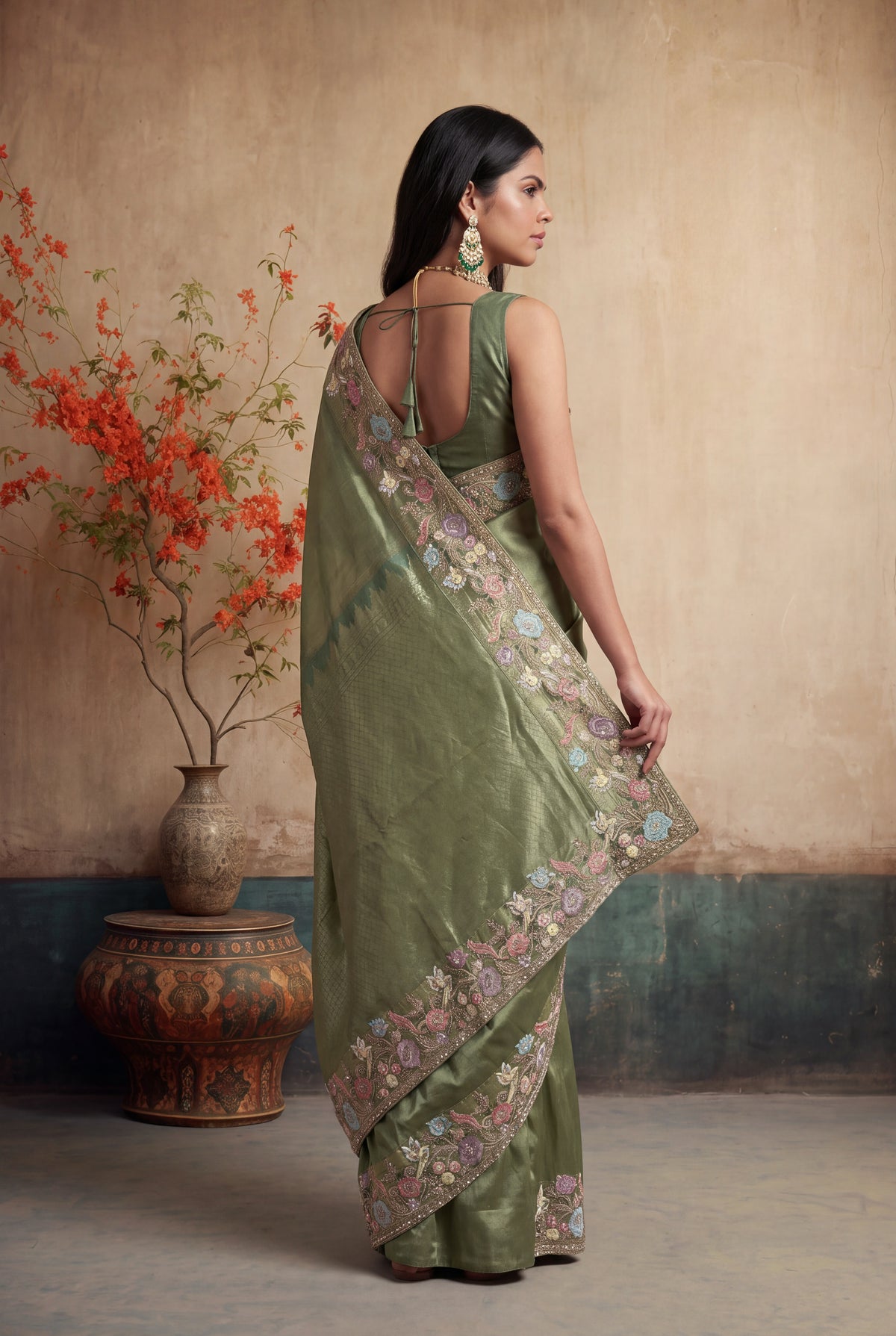 Sage Green Kanchivaram Pattu Silk Saree - Mokshaa