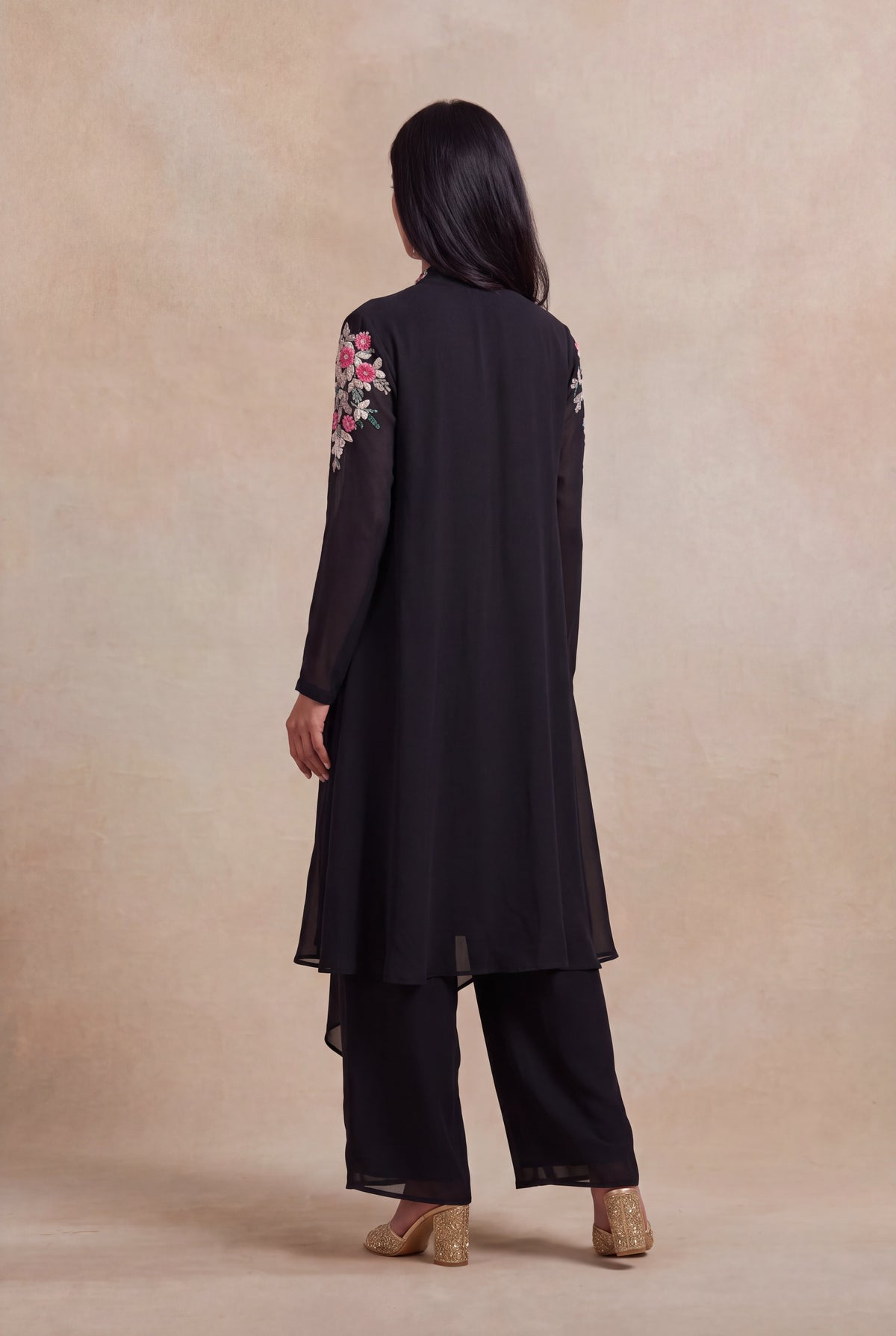 Black Georgette Indo-Western Set - Mokshaa