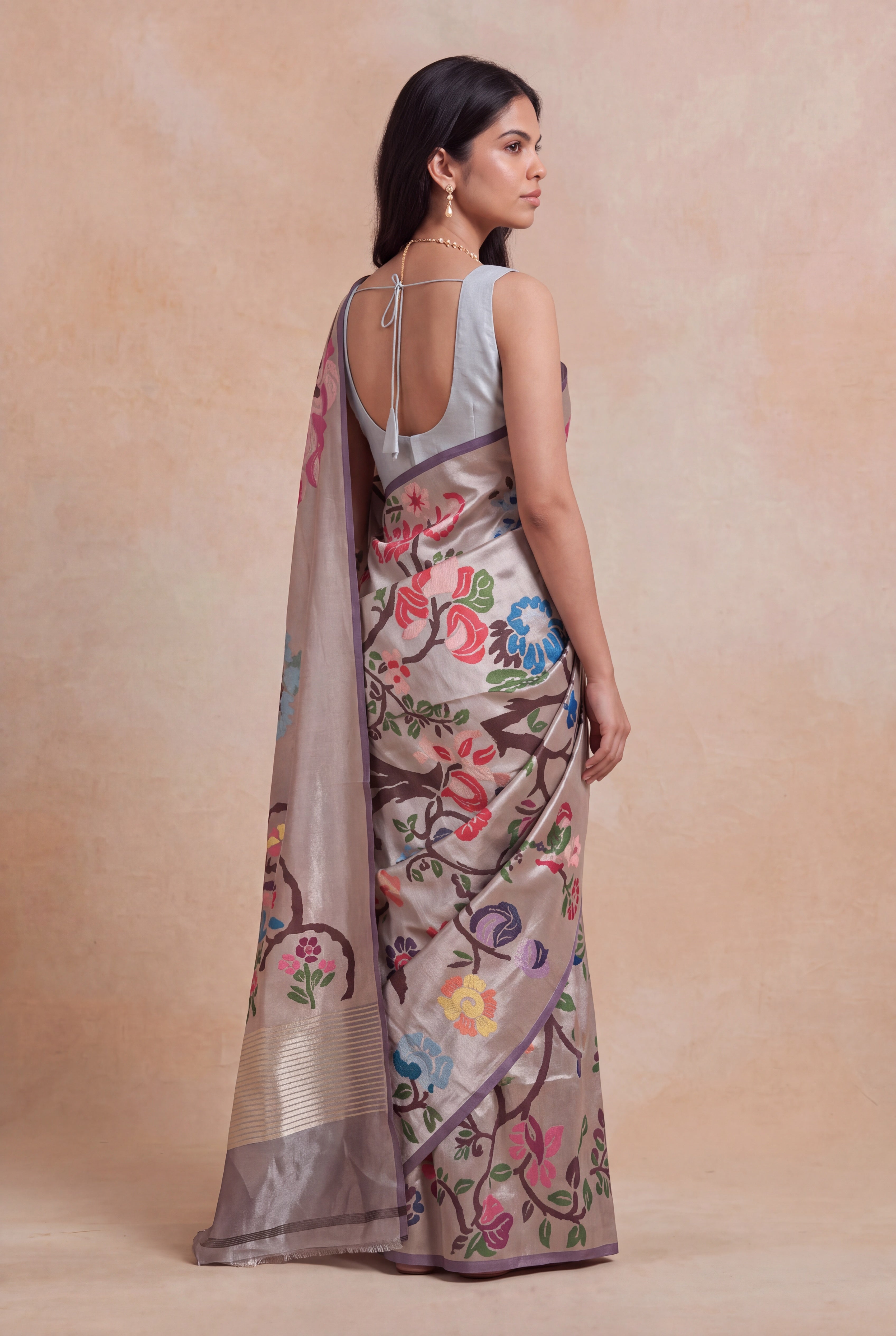 Lilac Banarasi Tissue Silk Multicolour Jaal Saree