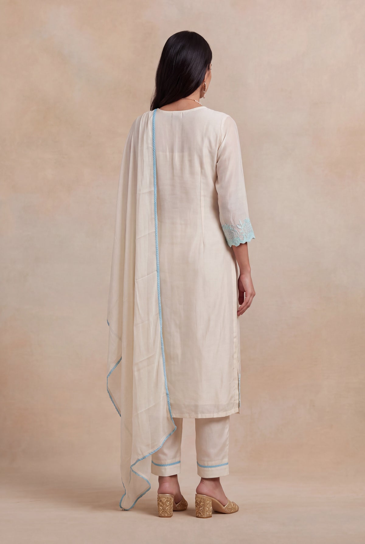 Ivory Mul Cotton Straight-Cut Salwar Set - Mokshaa