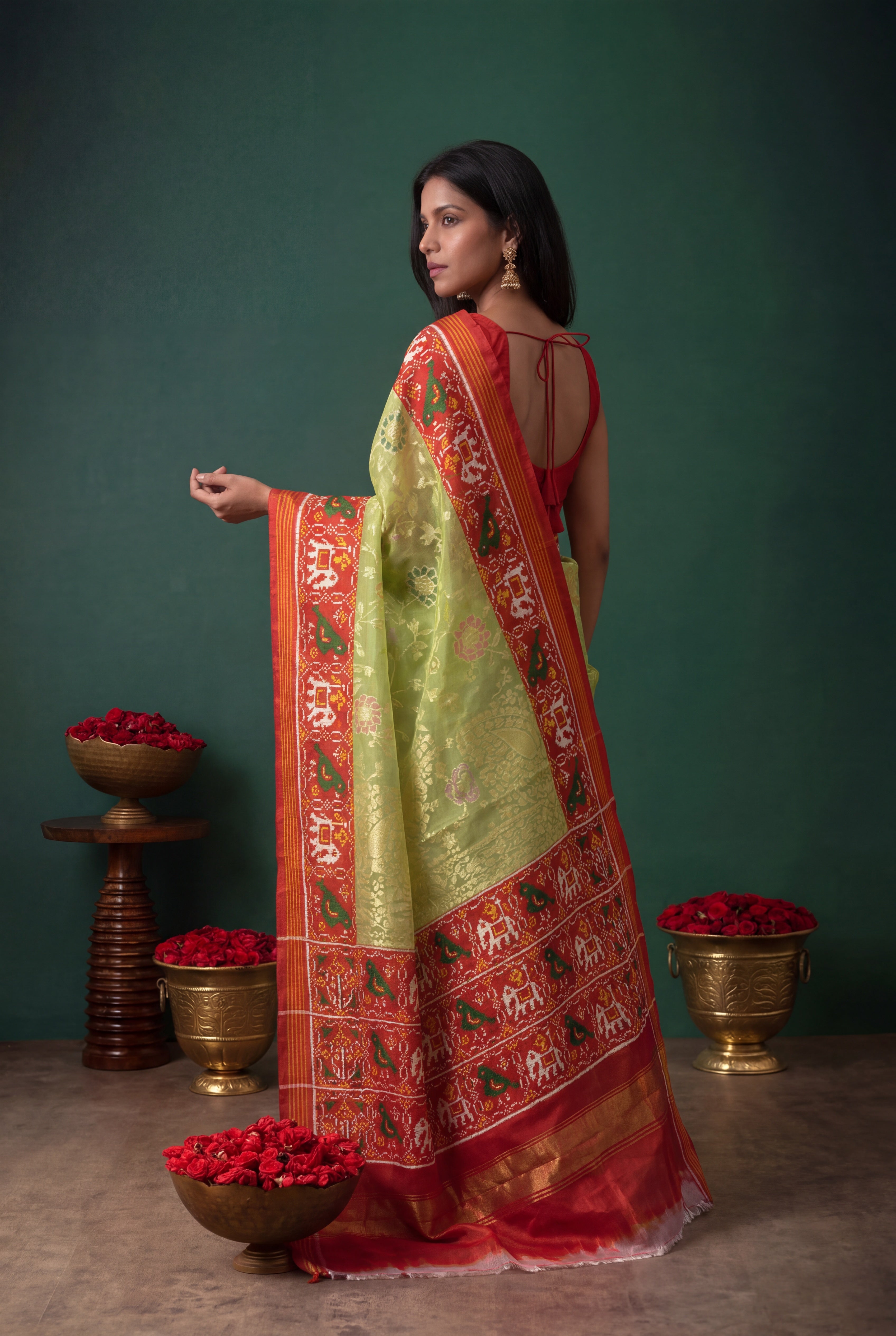 Pastel Green Kora Jamdhani Saree