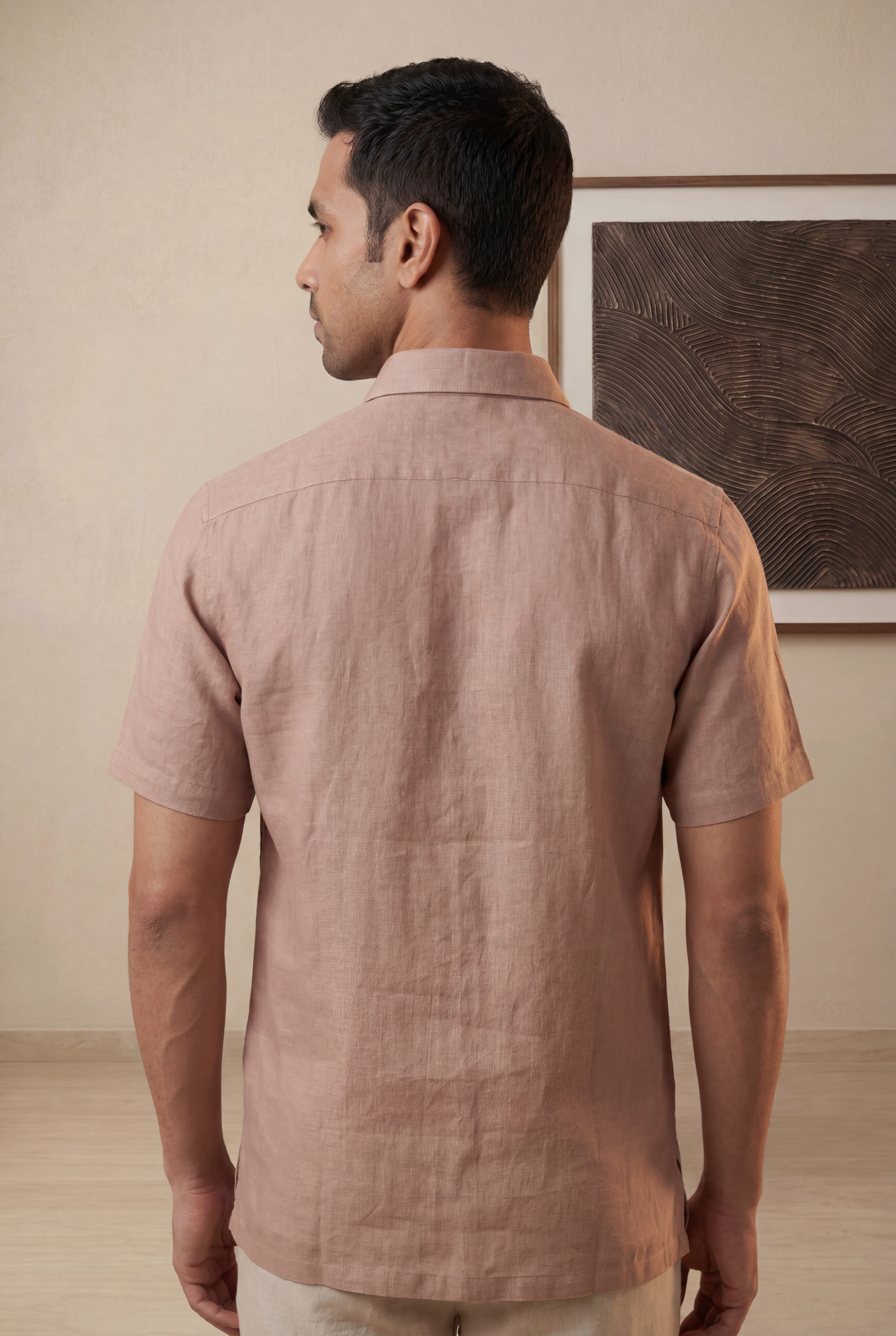 Onion Pink Linen Half Sleeve Shirt