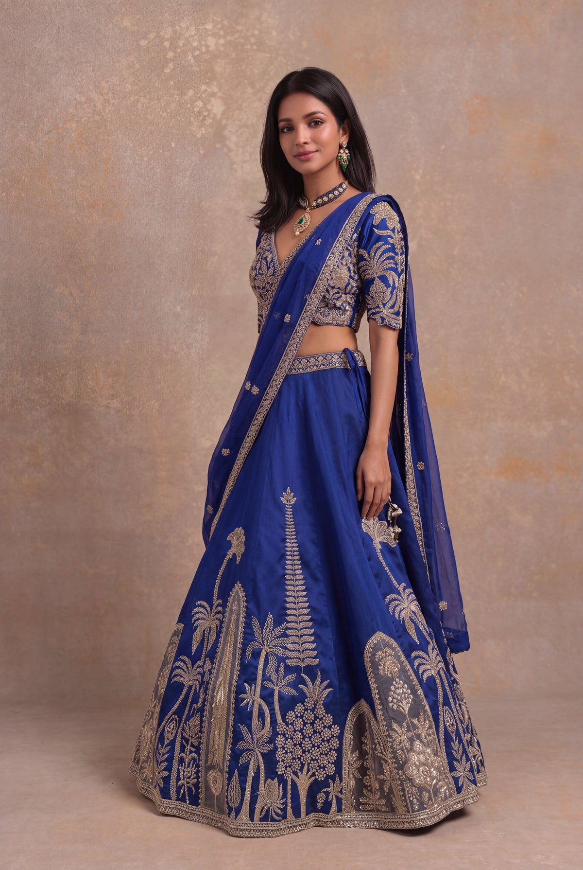 Ink Blue Kanchivaram Silk Lehenga - Mokshaa